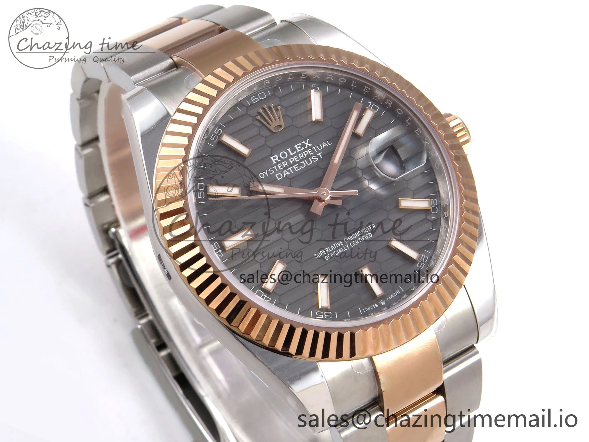 DateJust 41 126331 ARF 1:1 Best Edition 904L Steel Gray Textured Dial on SS RG Oyster Bracelet SH3235（Gain Weight）