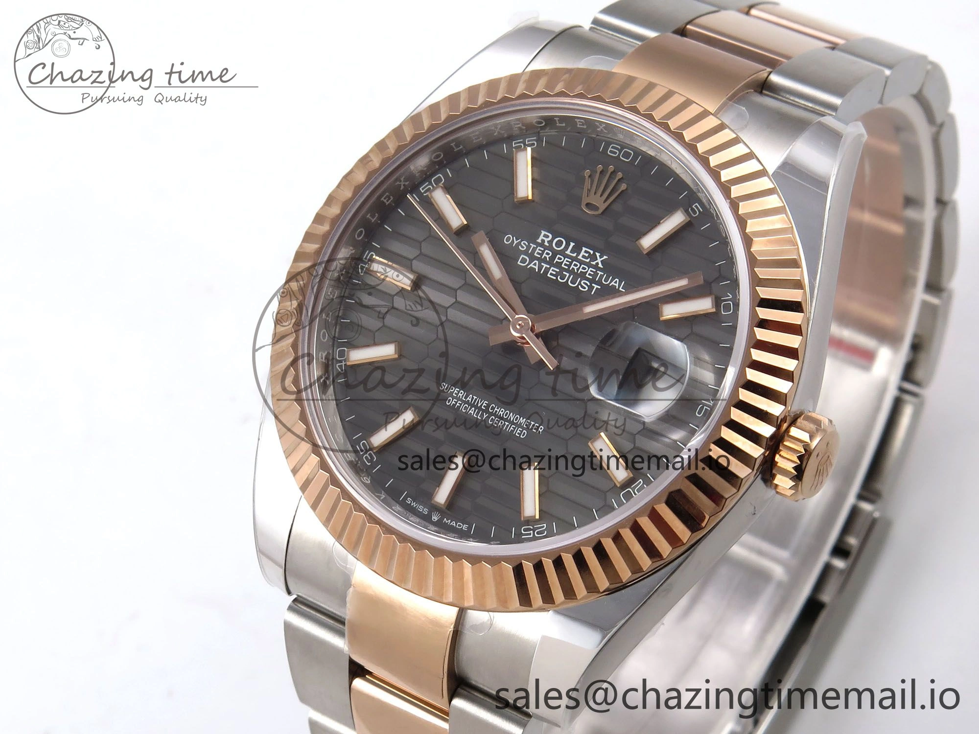 DateJust 41 126331 ARF 1:1 Best Edition 904L Steel Gray Textured Dial on SS RG Oyster Bracelet SH3235（Gain Weight）