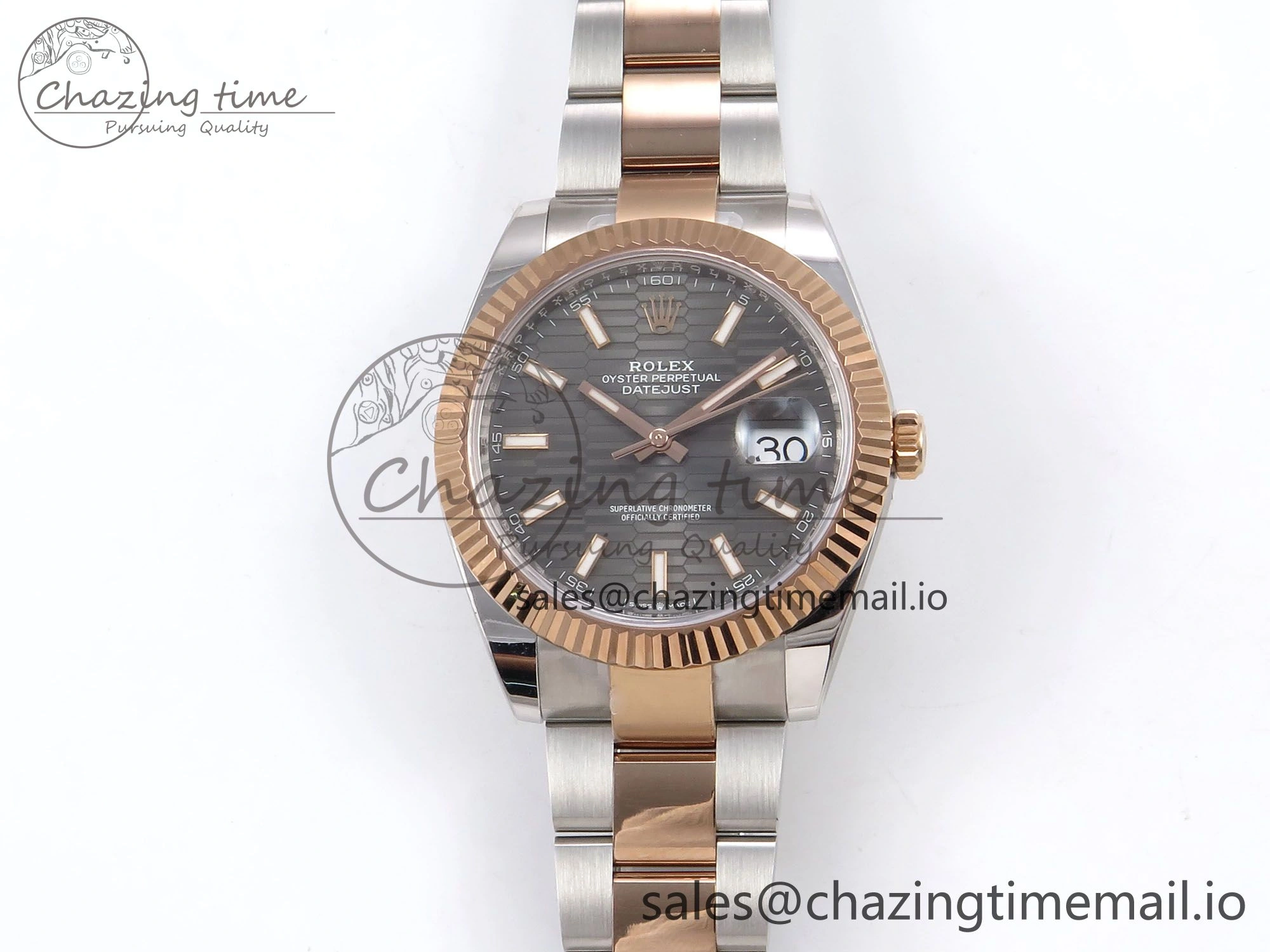 DateJust 41 126331 ARF 1:1 Best Edition 904L Steel Gray Textured Dial on SS RG Oyster Bracelet SH3235（Gain Weight）