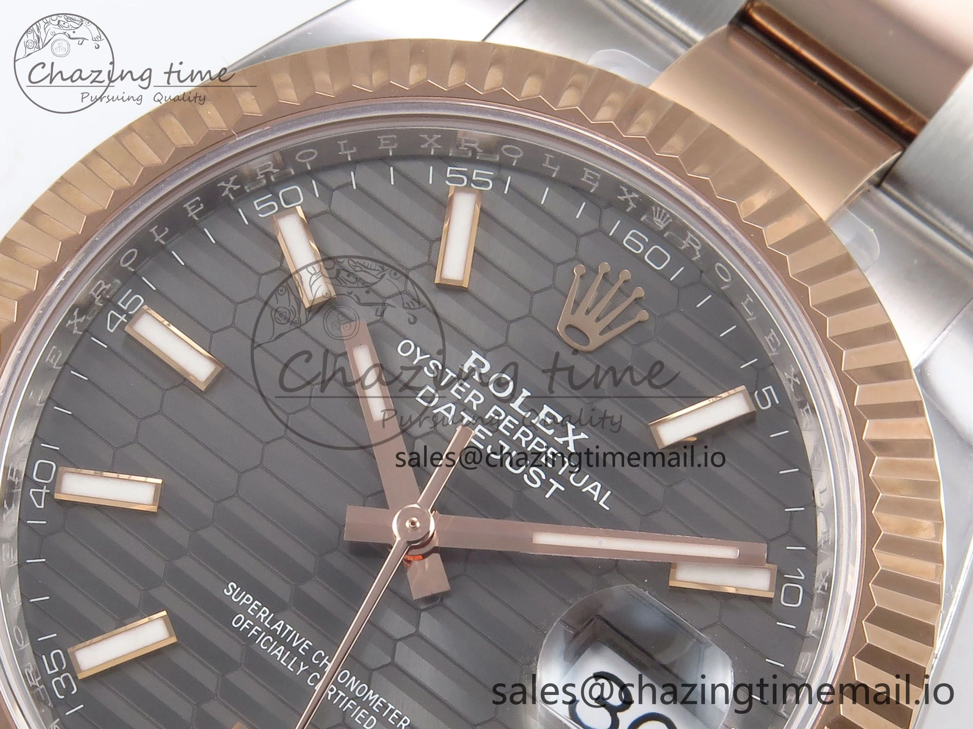 DateJust 41 126331 ARF 1:1 Best Edition 904L Steel Gray Textured Dial on SS RG Oyster Bracelet SH3235（Gain Weight）