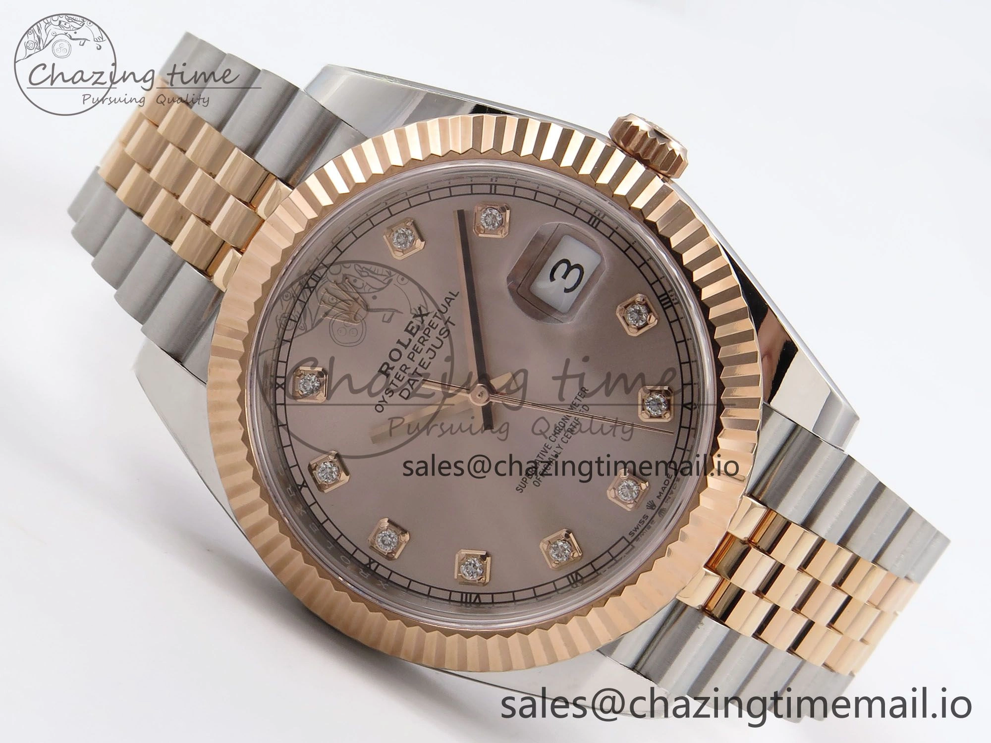 DateJust 41 126331 ARF 1:1 Best Edition 904L Steel RG Diamonds Dial on SS RG Jubilee Bracelet SH3235（Gain Weight）