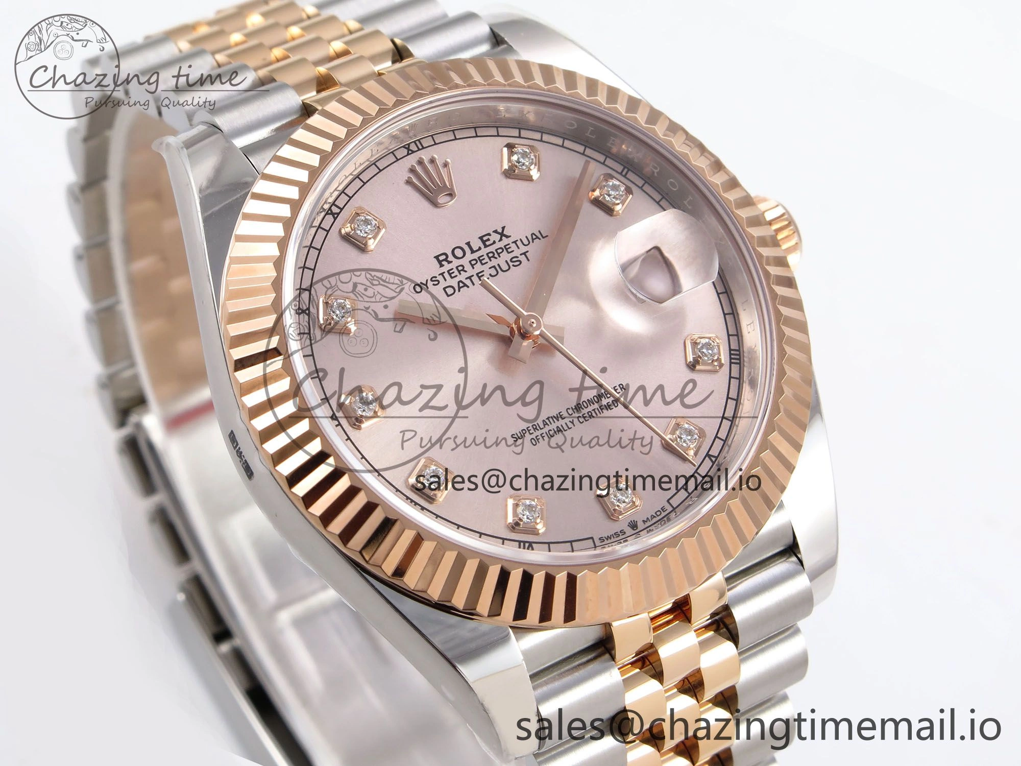DateJust 41 126331 ARF 1:1 Best Edition 904L Steel RG Diamonds Dial on SS RG Jubilee Bracelet SH3235（Gain Weight）
