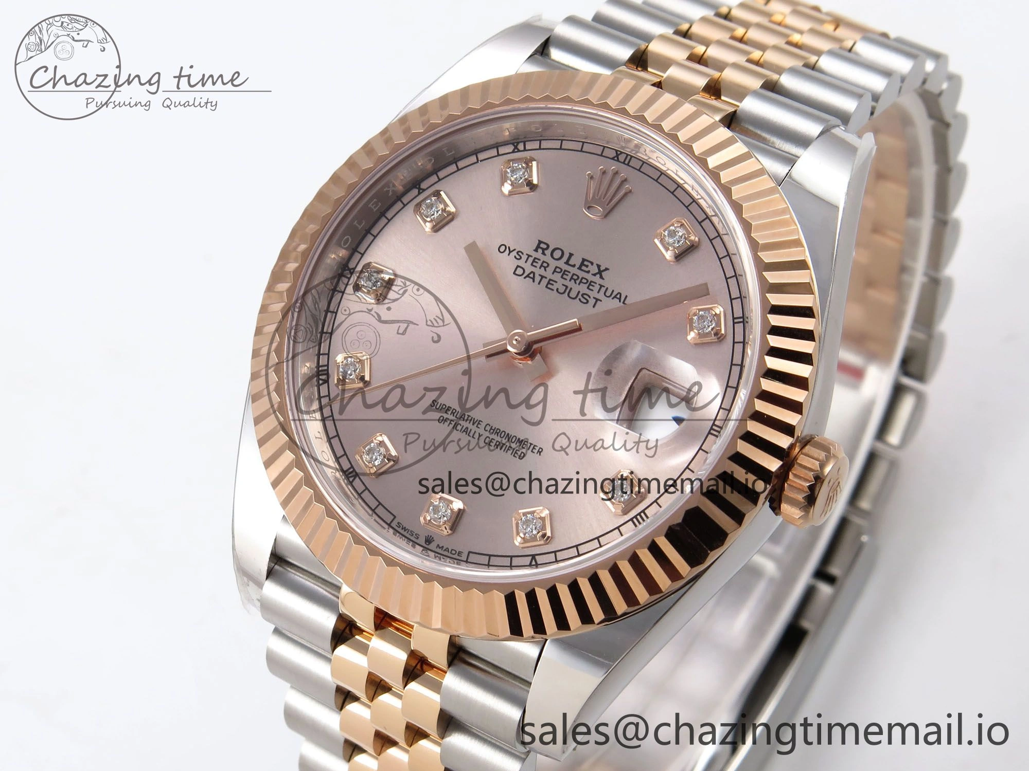 DateJust 41 126331 ARF 1:1 Best Edition 904L Steel RG Diamonds Dial on SS RG Jubilee Bracelet SH3235（Gain Weight）