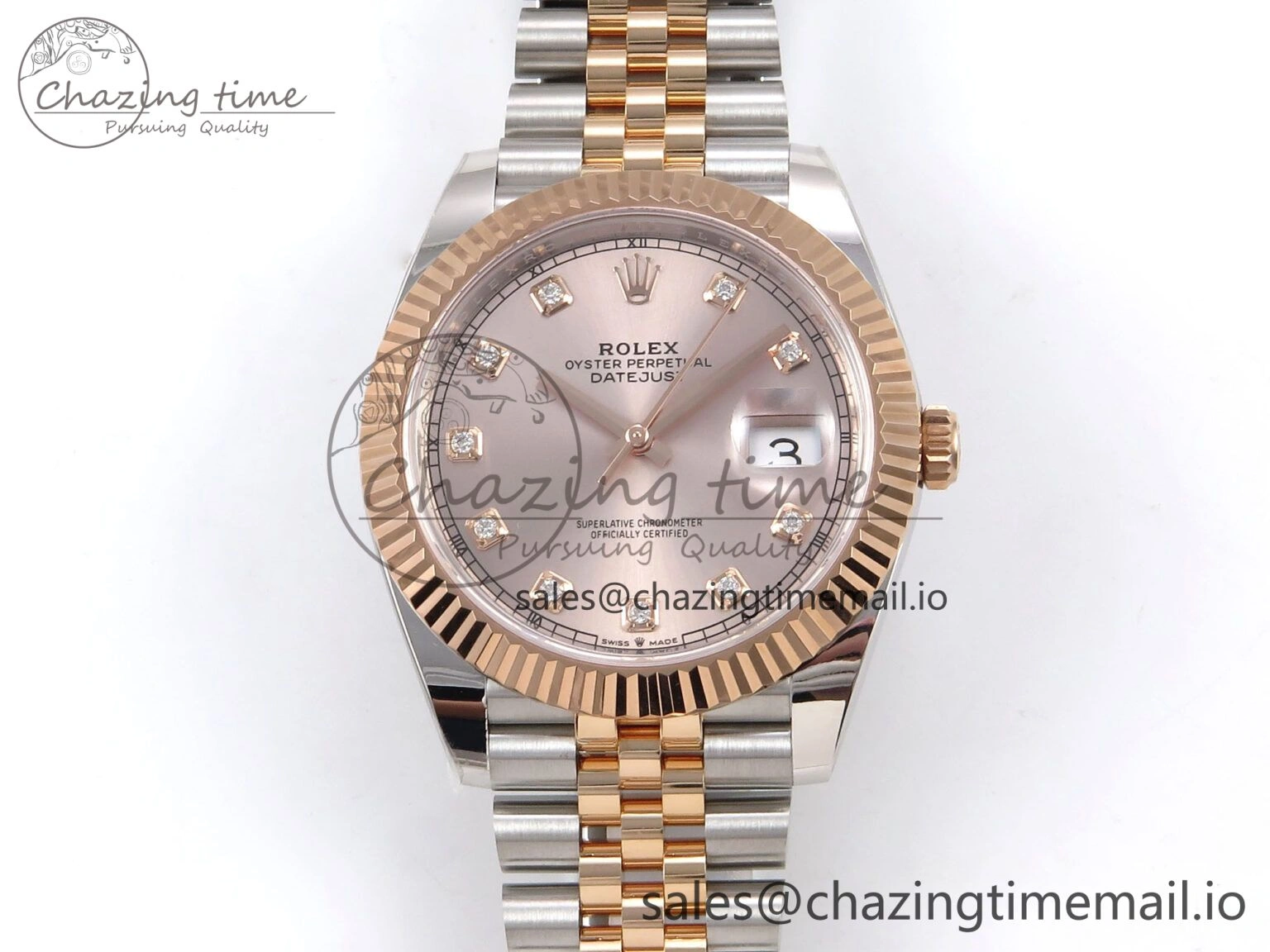 DateJust 41 126331 ARF 1:1 Best Edition 904L Steel RG Diamonds Dial on SS RG Jubilee Bracelet SH3235（Gain Weight）