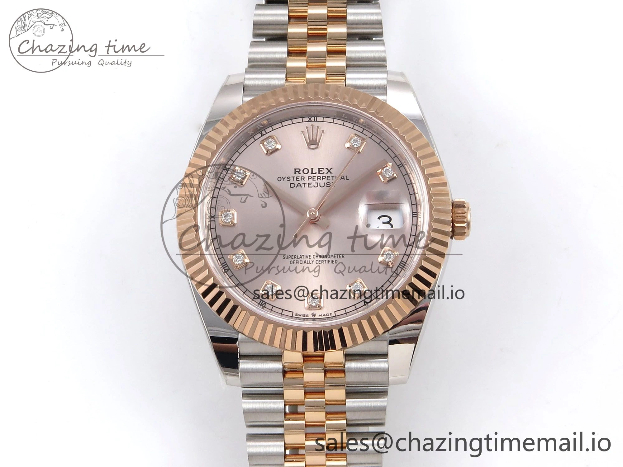 DateJust 41 126331 ARF 1:1 Best Edition 904L Steel RG Diamonds Dial on SS RG Jubilee Bracelet SH3235（Gain Weight）