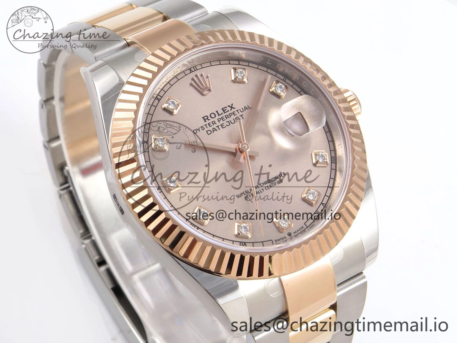 DateJust 41 126331 ARF 1:1 Best Edition 904L Steel RG Diamonds Dial on SS RG Oyster Bracelet SH3235（Gain Weight）