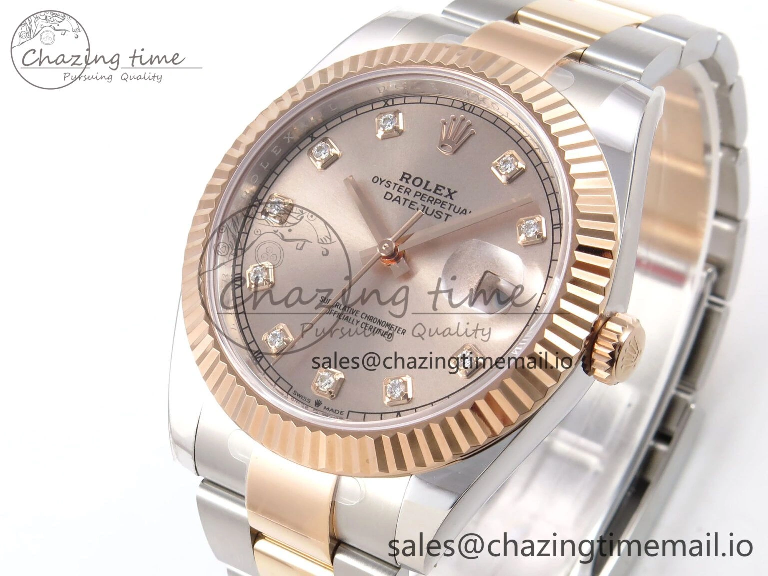 DateJust 41 126331 ARF 1:1 Best Edition 904L Steel RG Diamonds Dial on SS RG Oyster Bracelet SH3235（Gain Weight）