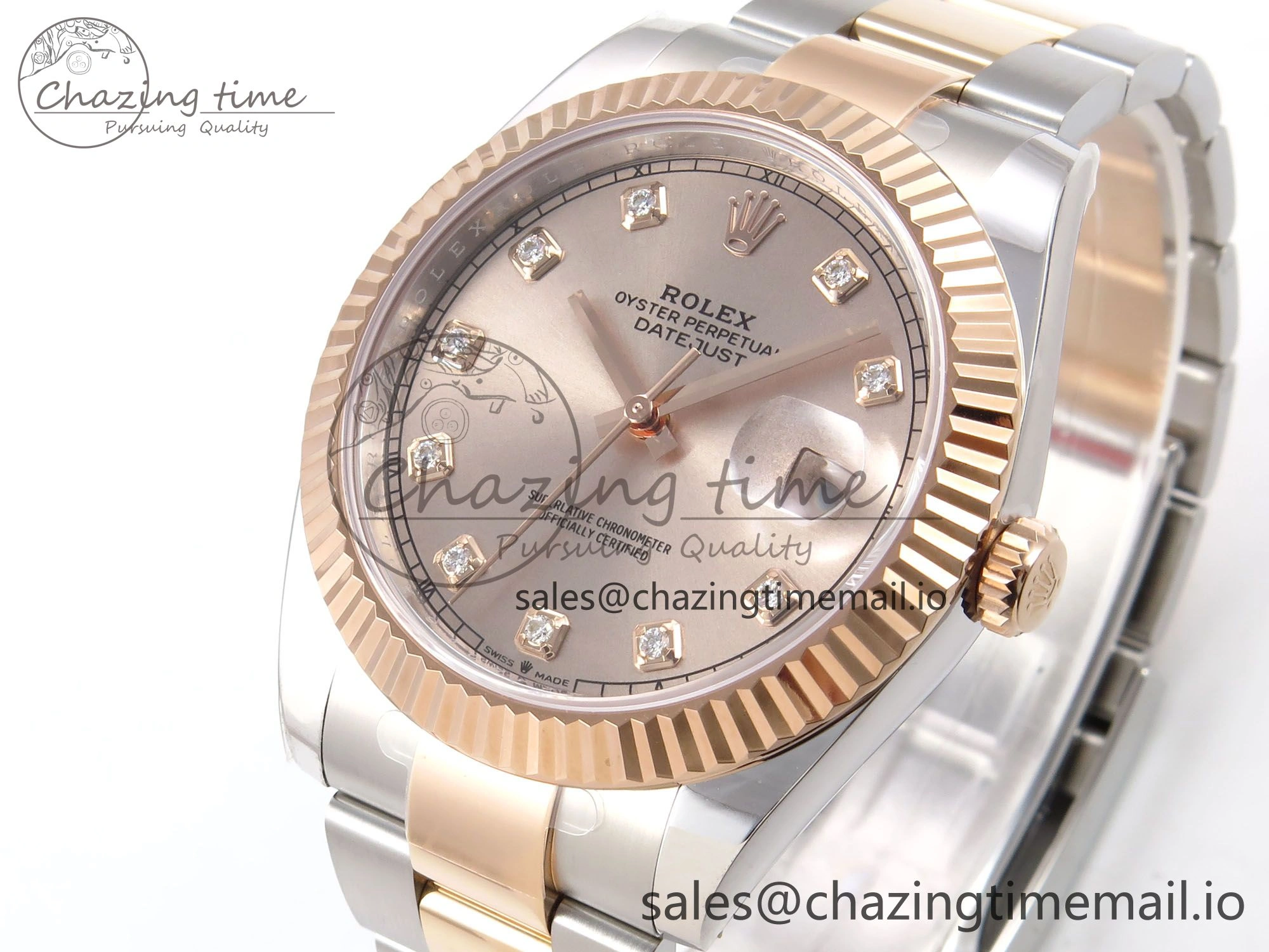 DateJust 41 126331 ARF 1:1 Best Edition 904L Steel RG Diamonds Dial on SS RG Oyster Bracelet SH3235（Gain Weight）