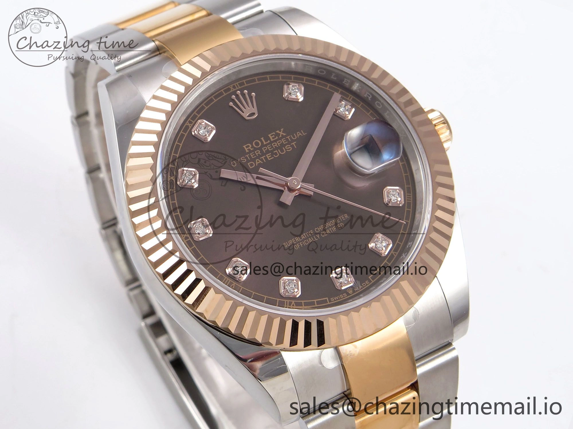 DateJust 41 126331 EWEF Best Edition Brown Diamonds Dial on SS RG Oyster Bracelet A3235