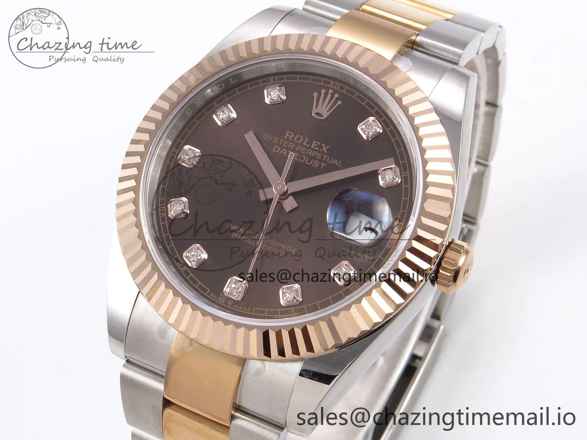DateJust 41 126331 EWEF Best Edition Brown Diamonds Dial on SS RG Oyster Bracelet A3235
