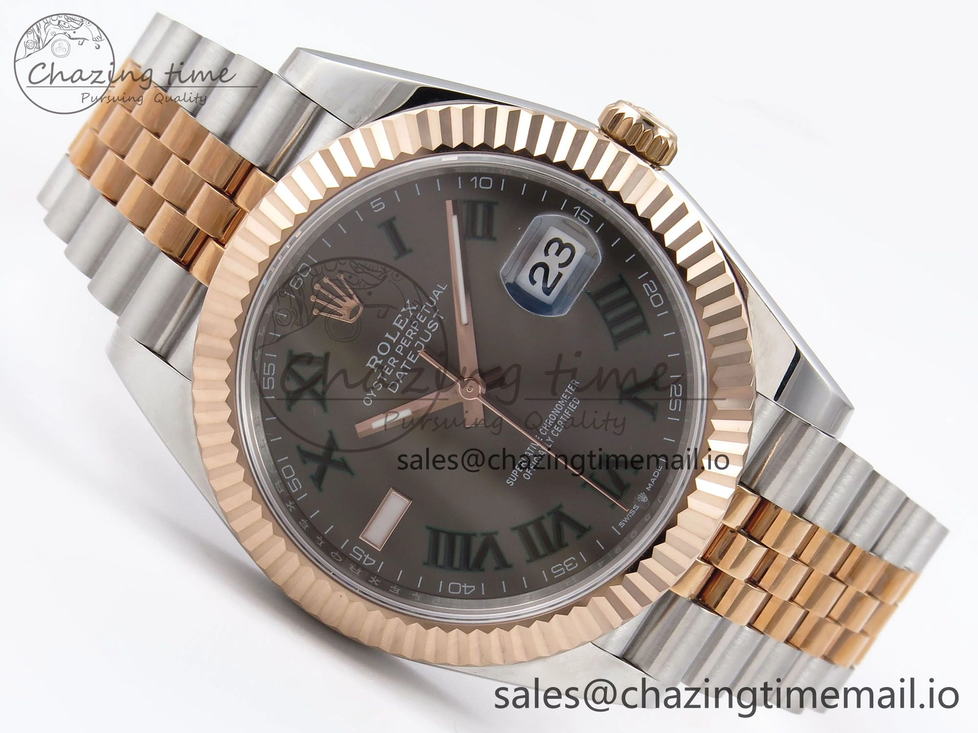 DateJust 41 126331 EWEF Best Edition Gray Dial Green Roman Marker on SS RG Jubilee Bracelet A3235