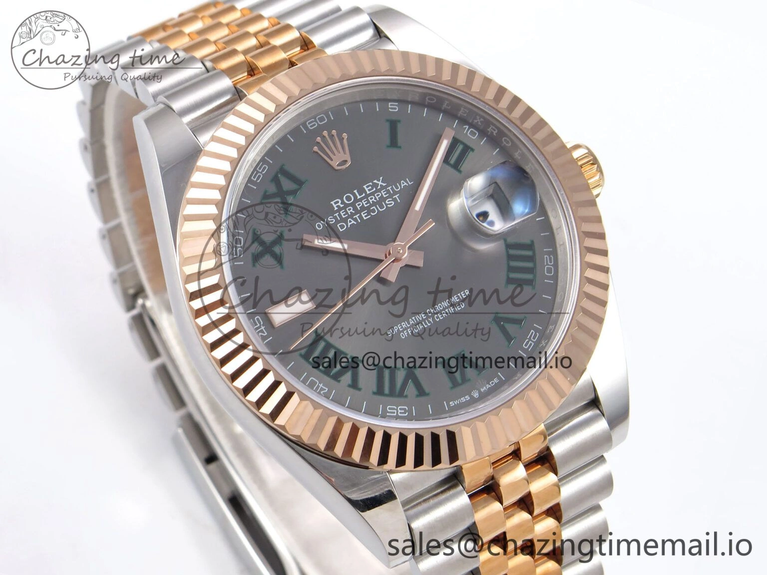 DateJust 41 126331 EWEF Best Edition Gray Dial Green Roman Marker on SS RG Jubilee Bracelet A3235