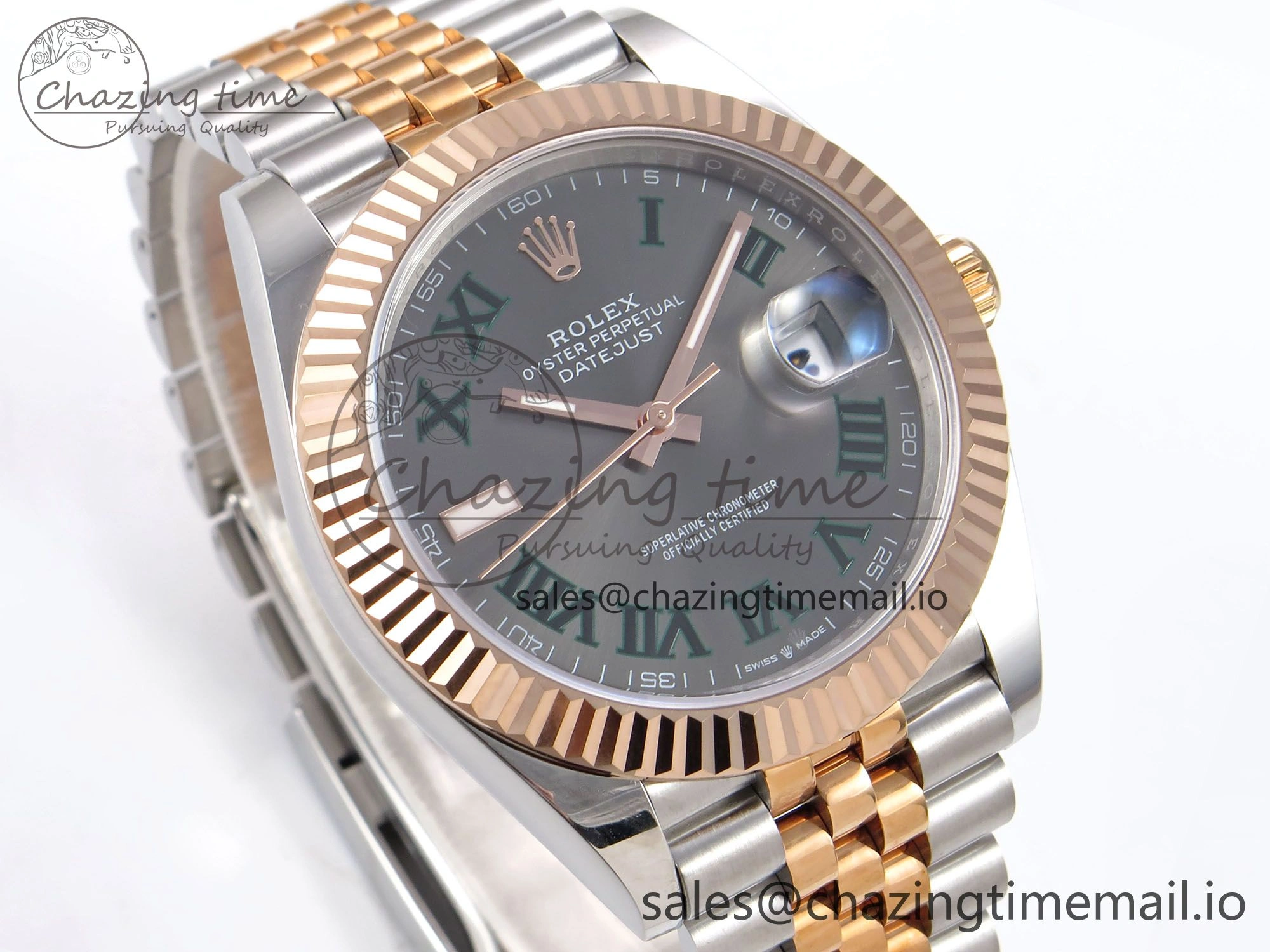DateJust 41 126331 EWEF Best Edition Gray Dial Green Roman Marker on SS RG Jubilee Bracelet A3235