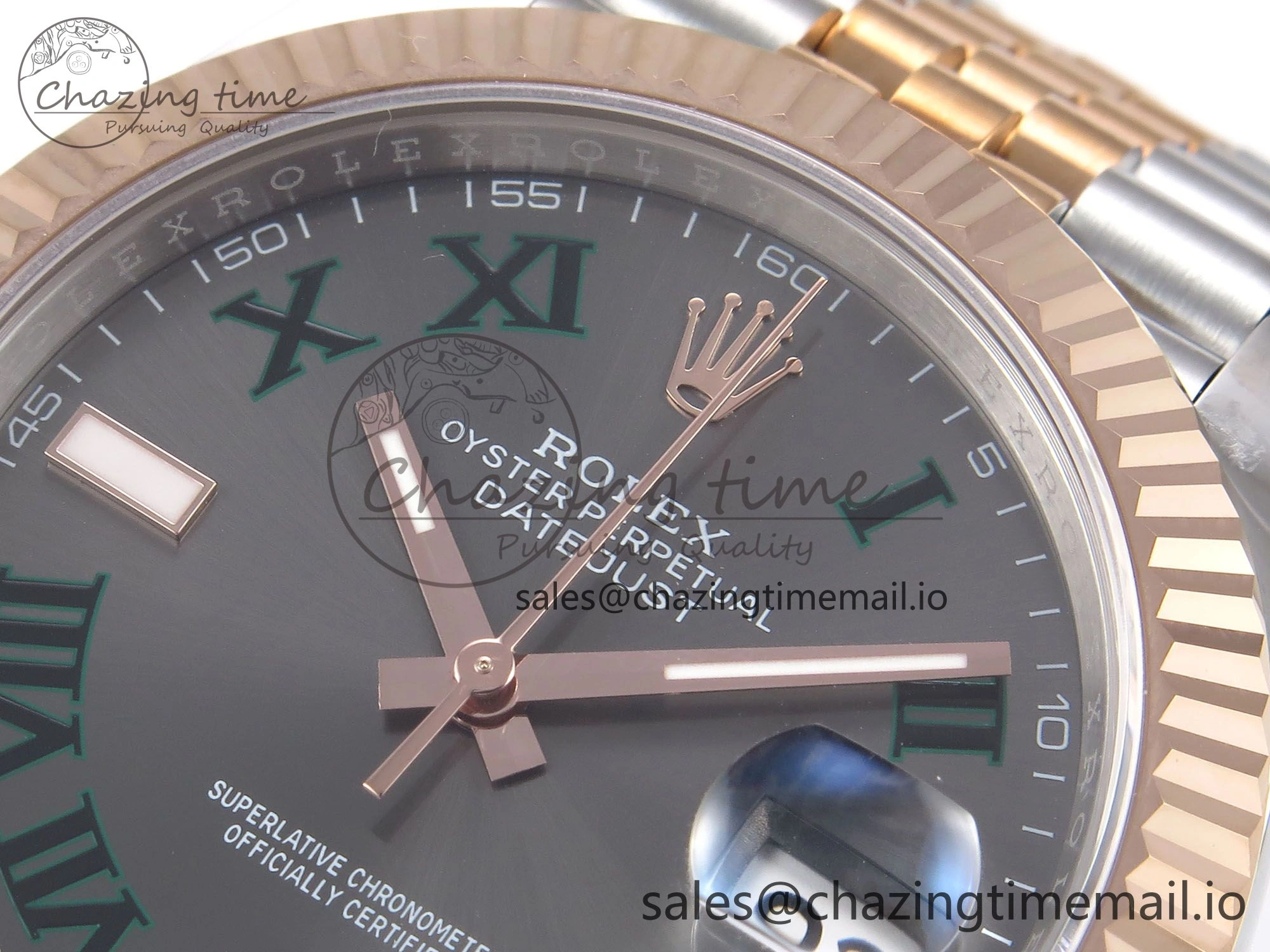 DateJust 41 126331 EWEF Best Edition Gray Dial Green Roman Marker on SS RG Jubilee Bracelet A3235