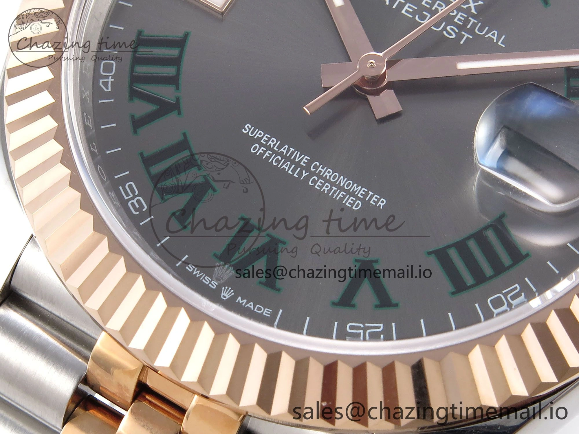 DateJust 41 126331 EWEF Best Edition Gray Dial Green Roman Marker on SS RG Jubilee Bracelet A3235