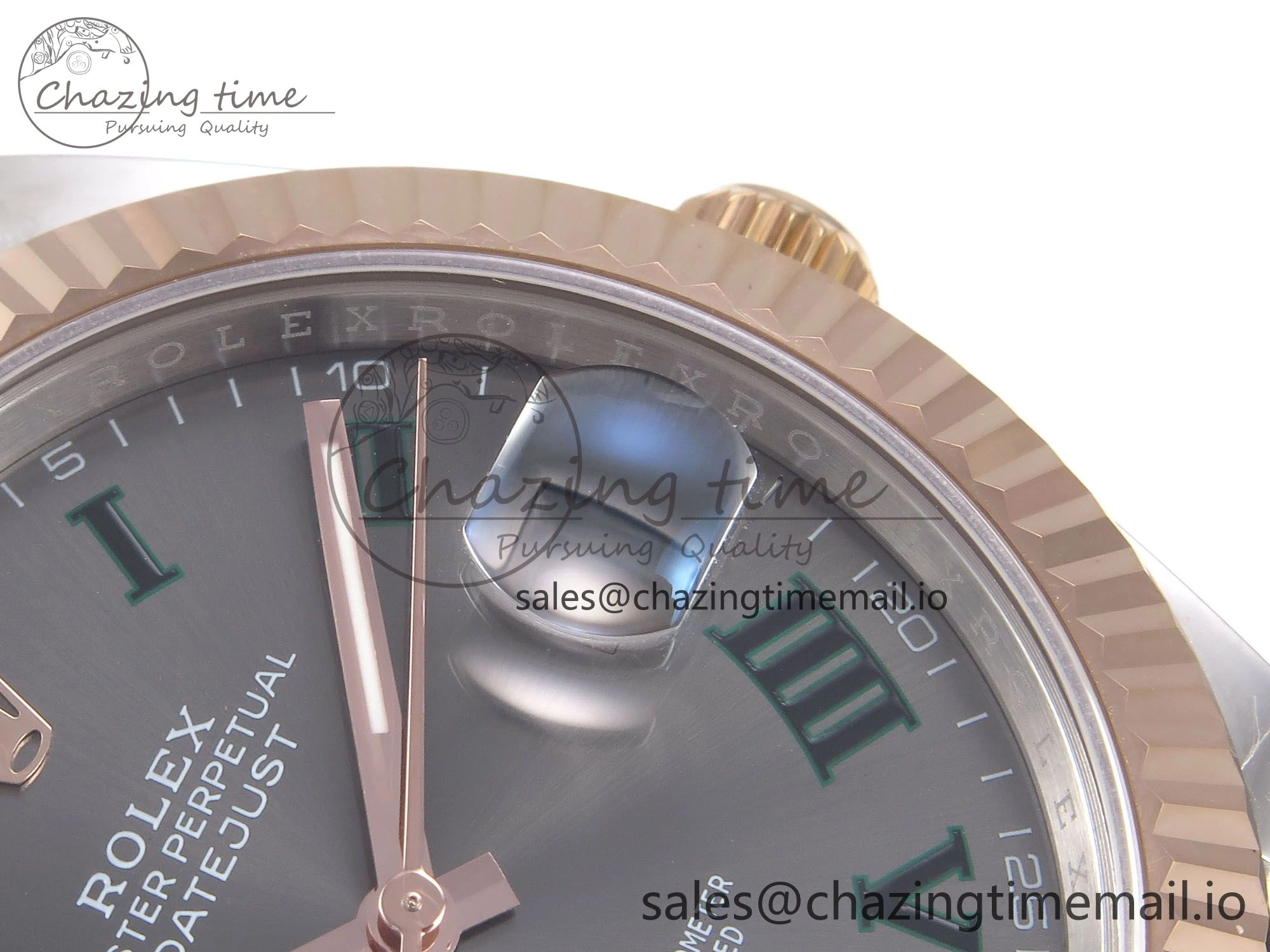 DateJust 41 126331 EWEF Best Edition Gray Dial Green Roman Marker on SS RG Jubilee Bracelet A3235