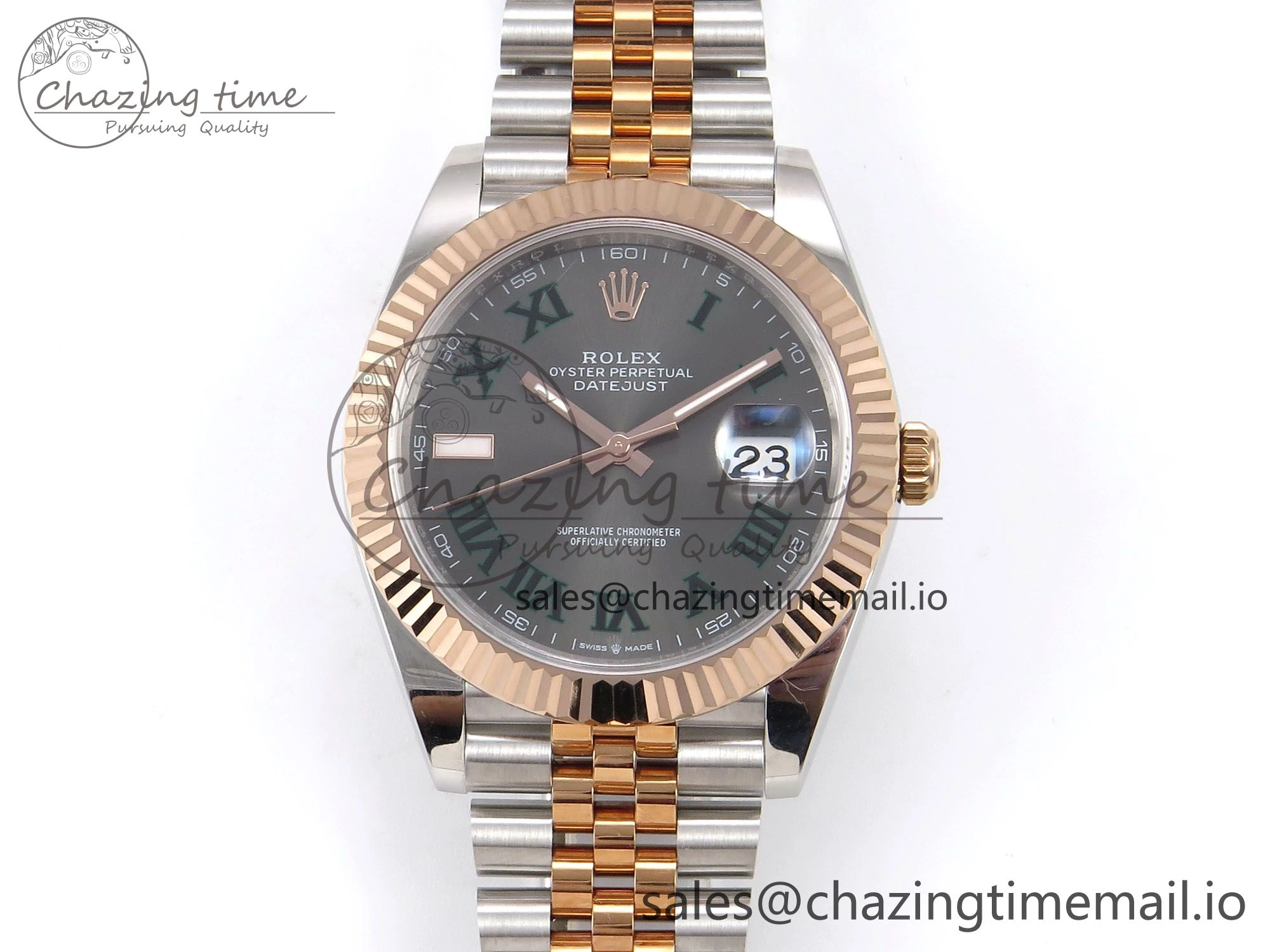 DateJust 41 126331 EWEF Best Edition Gray Dial Green Roman Marker on SS RG Jubilee Bracelet A3235