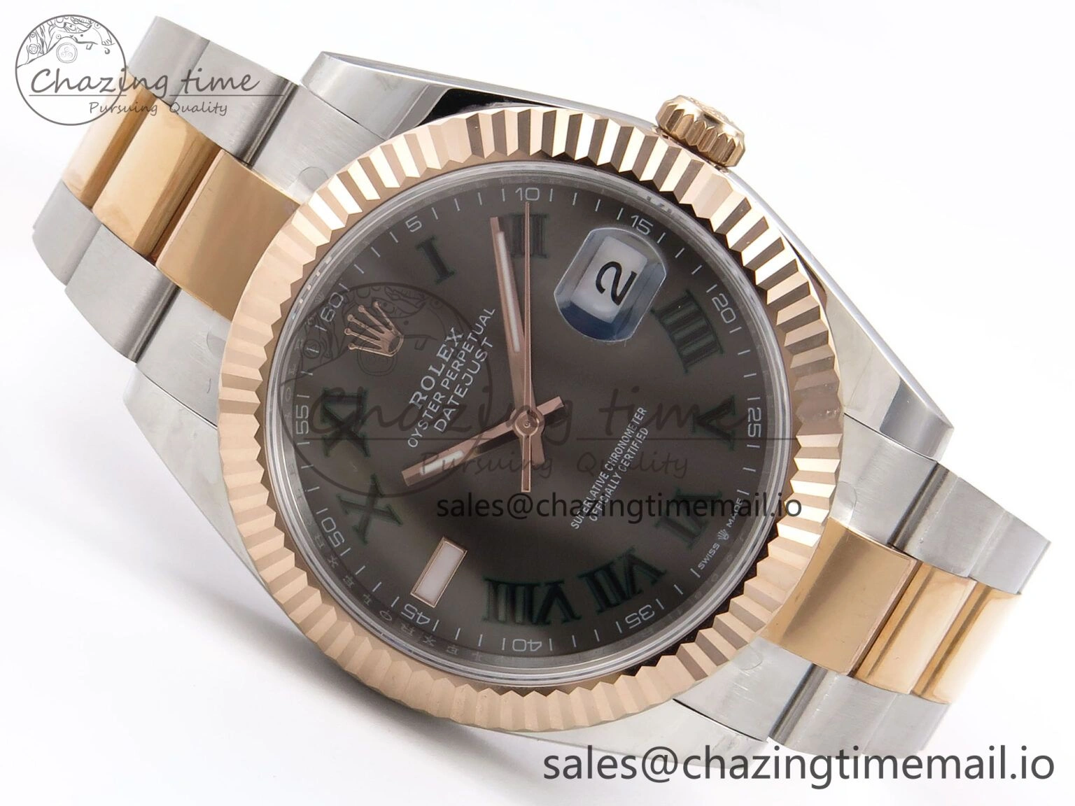 DateJust 41 126331 EWEF Best Edition Gray Dial Green Roman Marker on SS RG Oyster Bracelet A3235