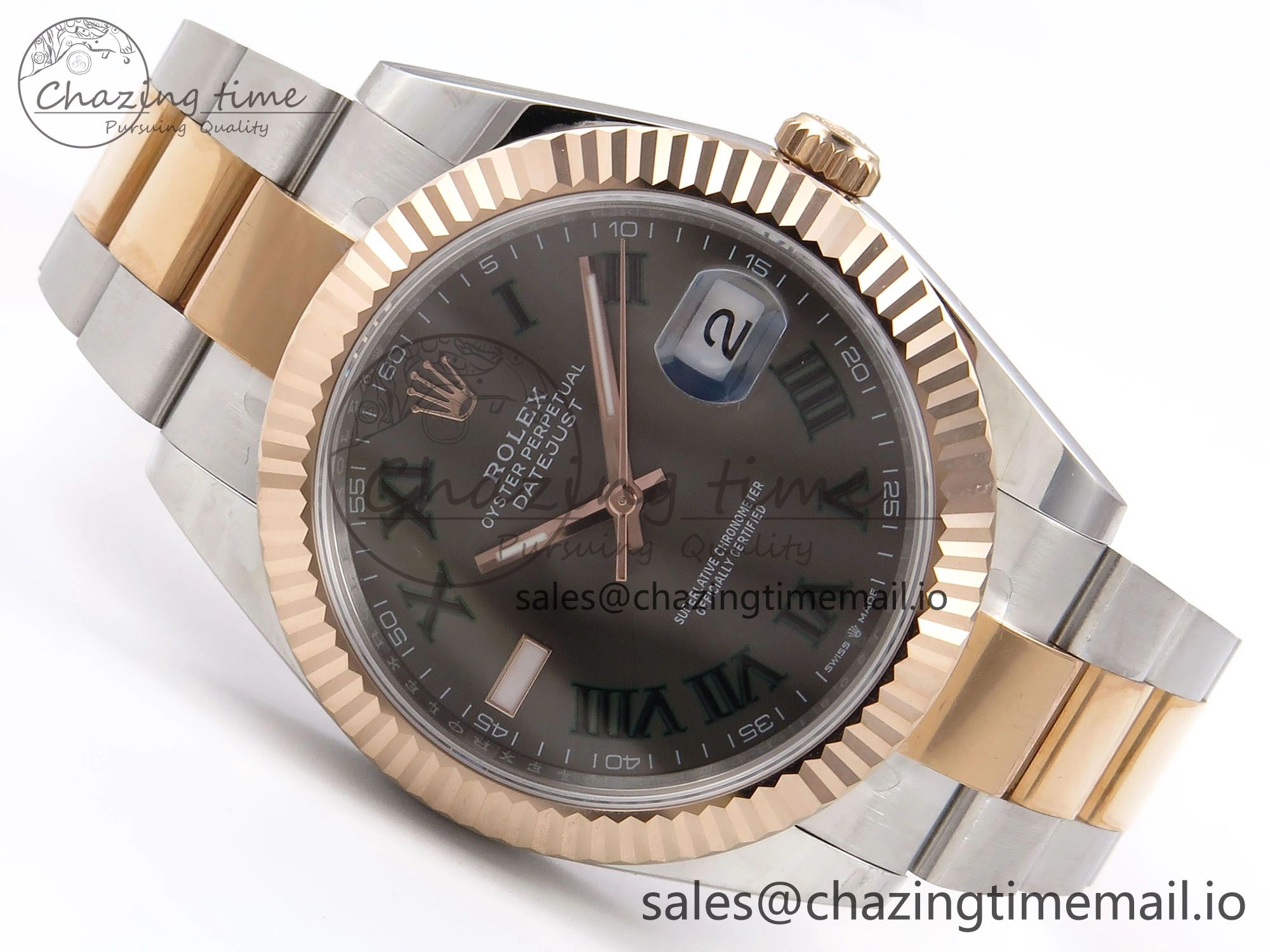 DateJust 41 126331 EWEF Best Edition Gray Dial Green Roman Marker on SS RG Oyster Bracelet A3235