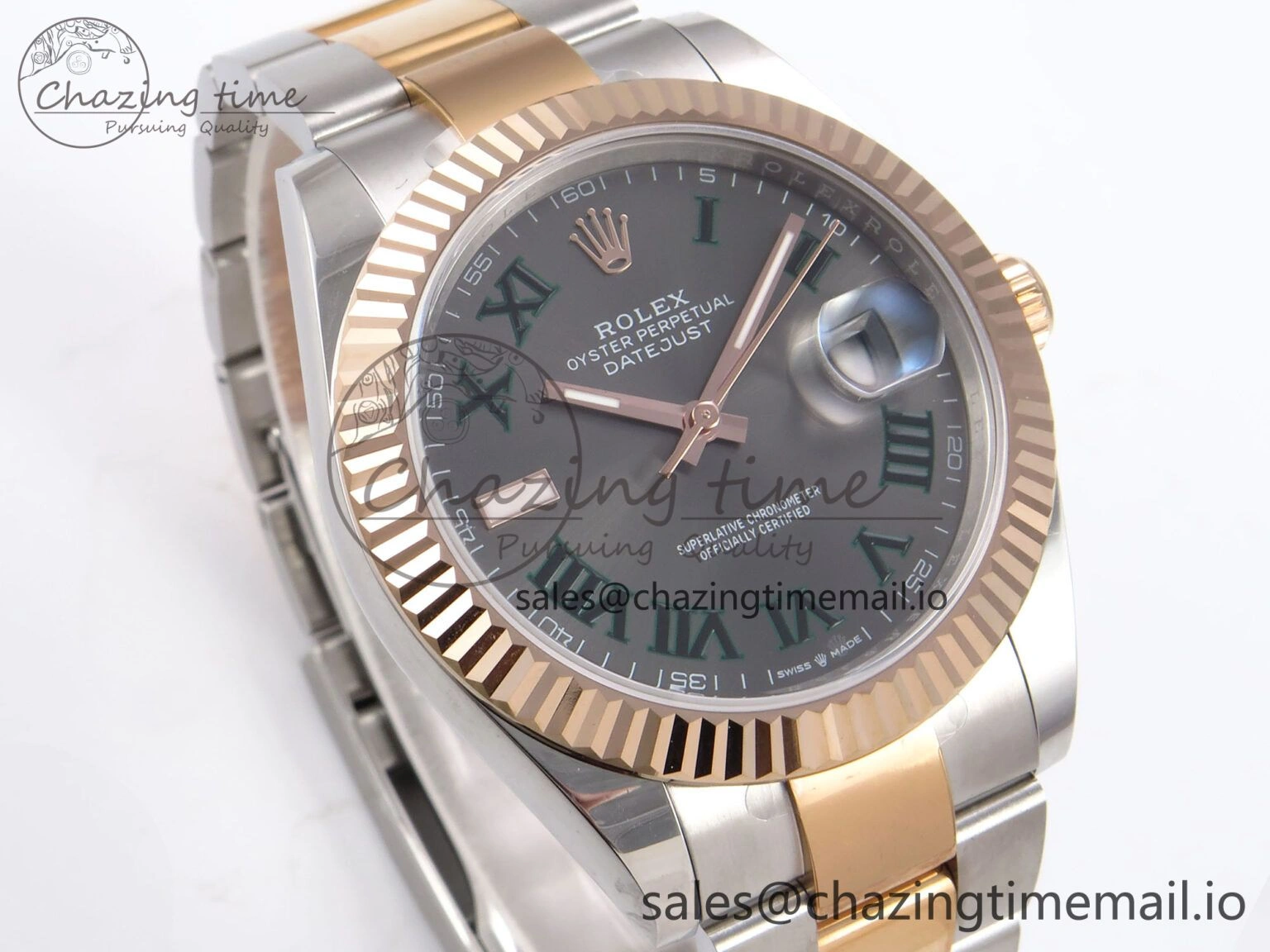 DateJust 41 126331 EWEF Best Edition Gray Dial Green Roman Marker on SS RG Oyster Bracelet A3235