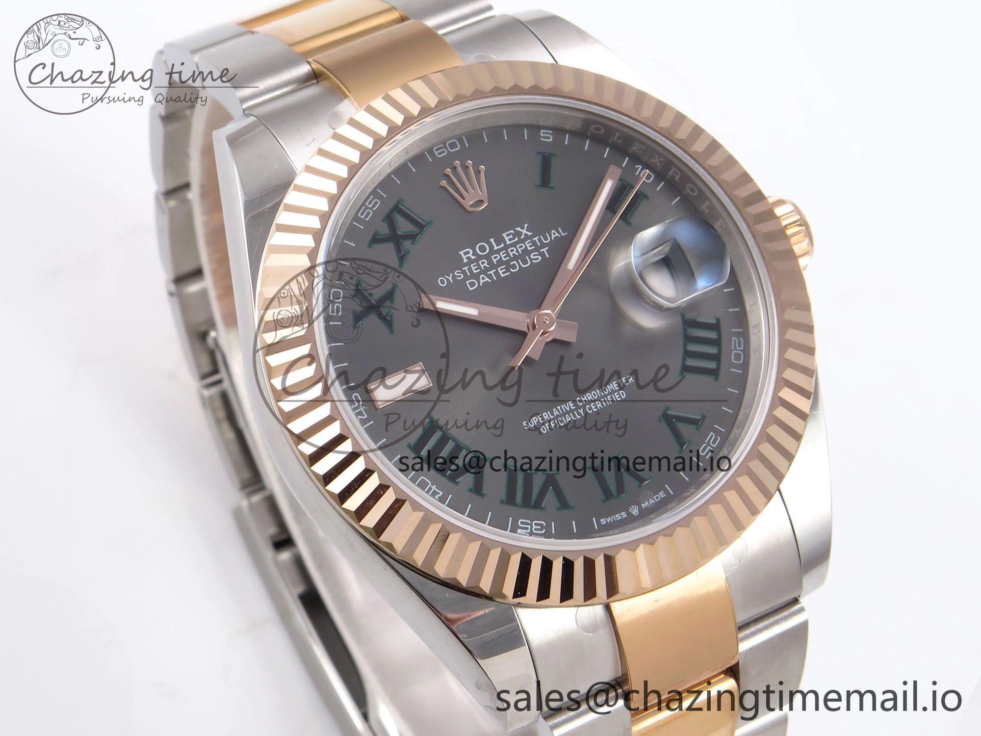 DateJust 41 126331 EWEF Best Edition Gray Dial Green Roman Marker on SS RG Oyster Bracelet A3235