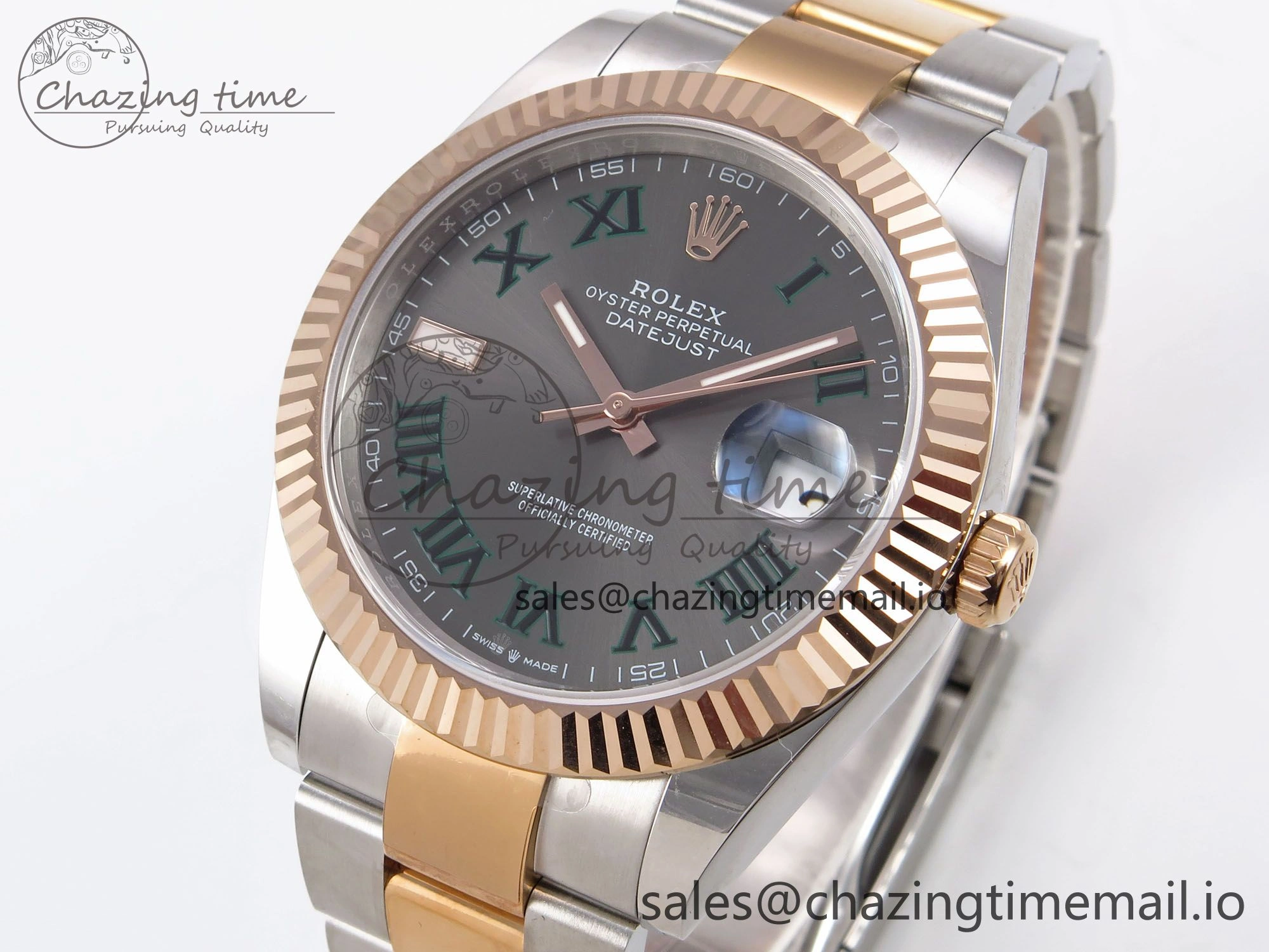DateJust 41 126331 EWEF Best Edition Gray Dial Green Roman Marker on SS RG Oyster Bracelet A3235