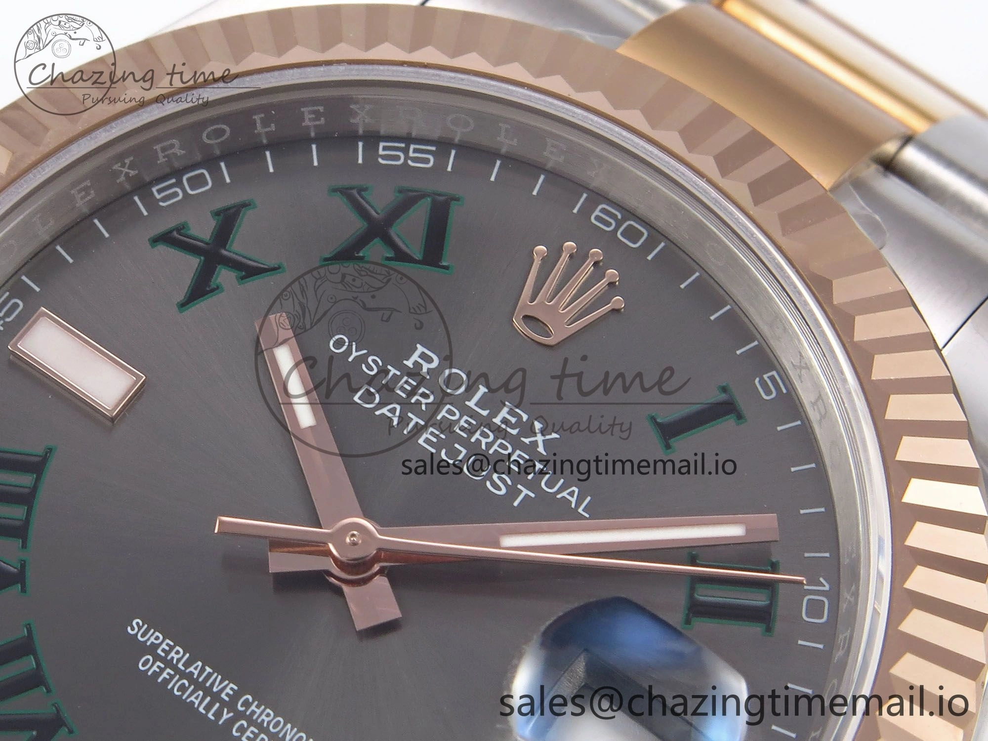 DateJust 41 126331 EWEF Best Edition Gray Dial Green Roman Marker on SS RG Oyster Bracelet A3235