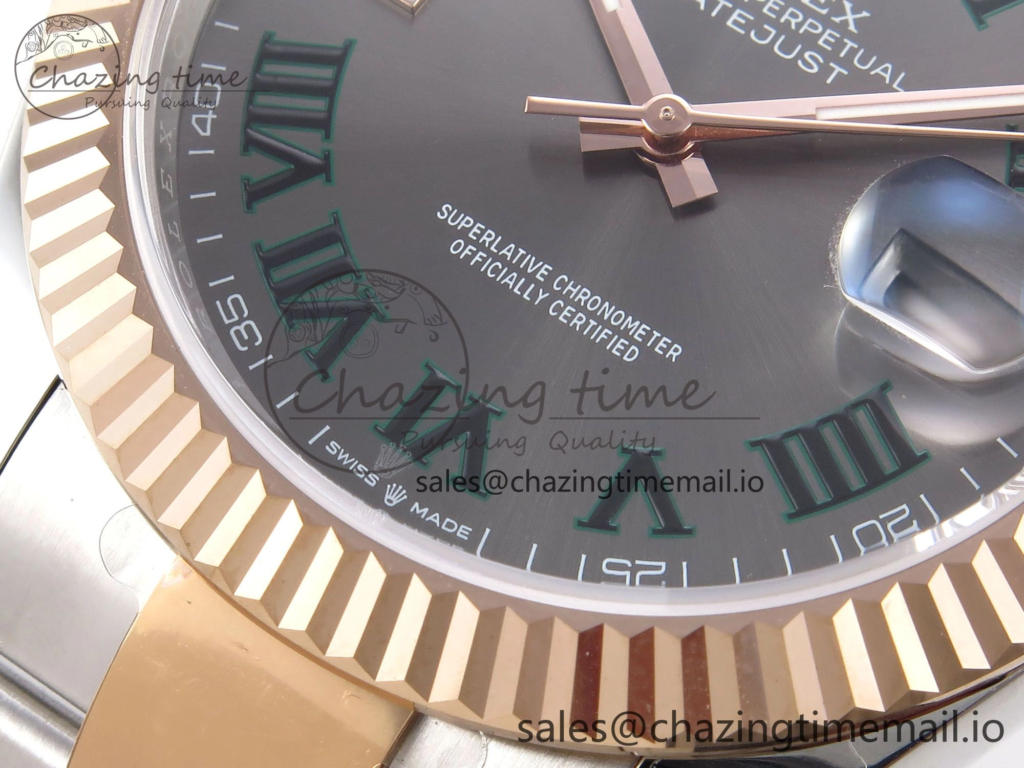 DateJust 41 126331 EWEF Best Edition Gray Dial Green Roman Marker on SS RG Oyster Bracelet A3235