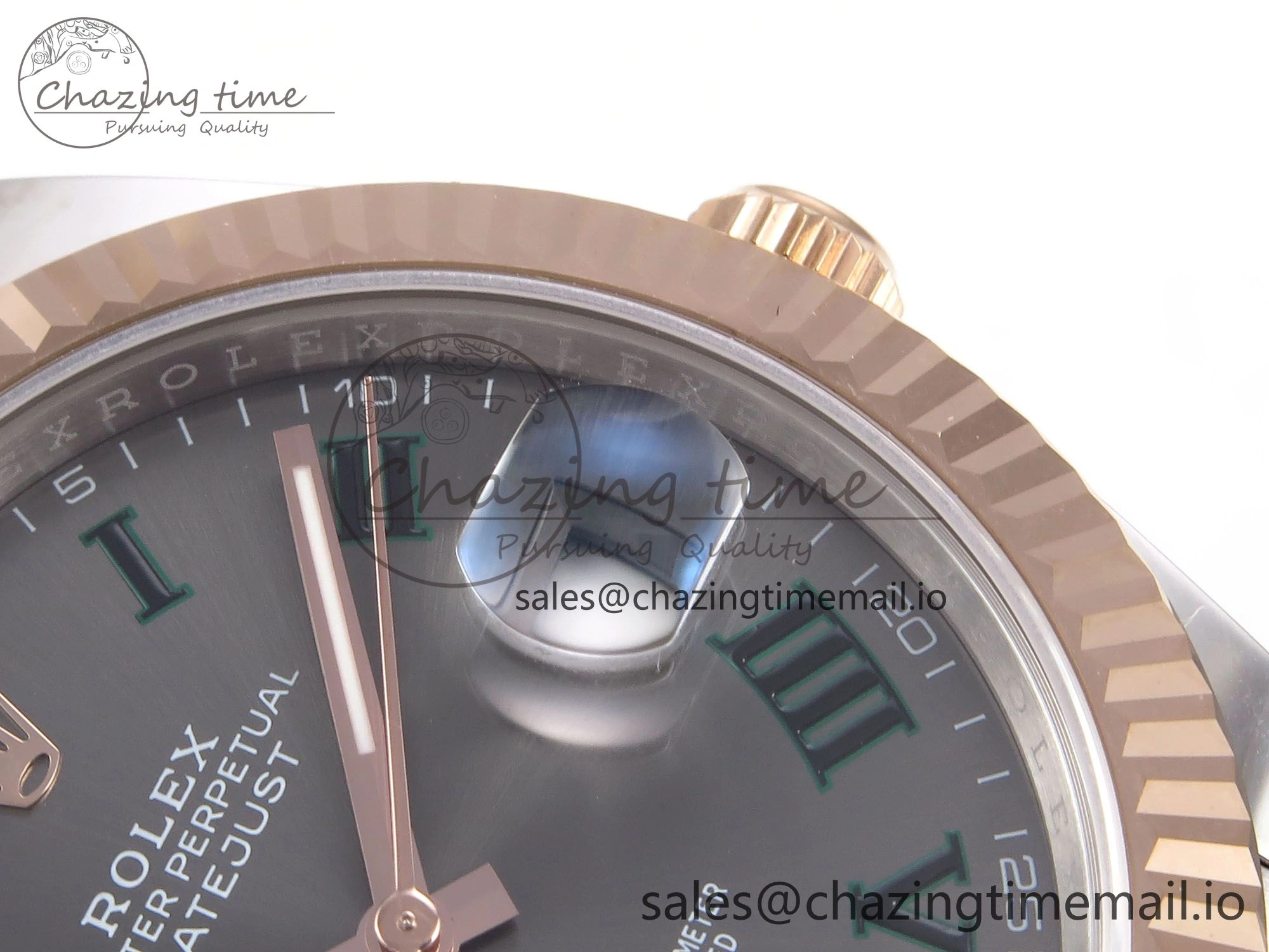 DateJust 41 126331 EWEF Best Edition Gray Dial Green Roman Marker on SS RG Oyster Bracelet A3235
