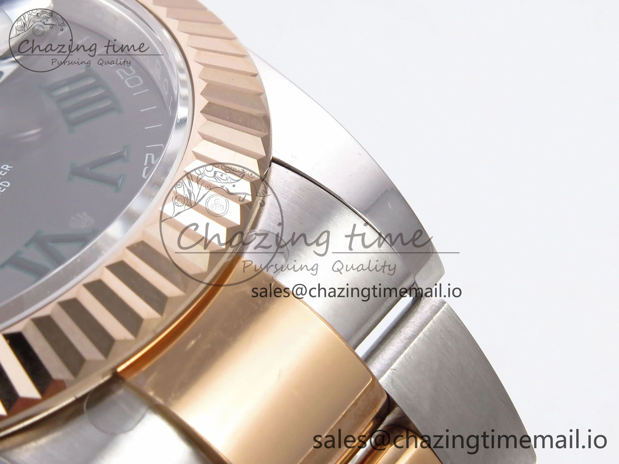 DateJust 41 126331 EWEF Best Edition Gray Dial Green Roman Marker on SS RG Oyster Bracelet A3235