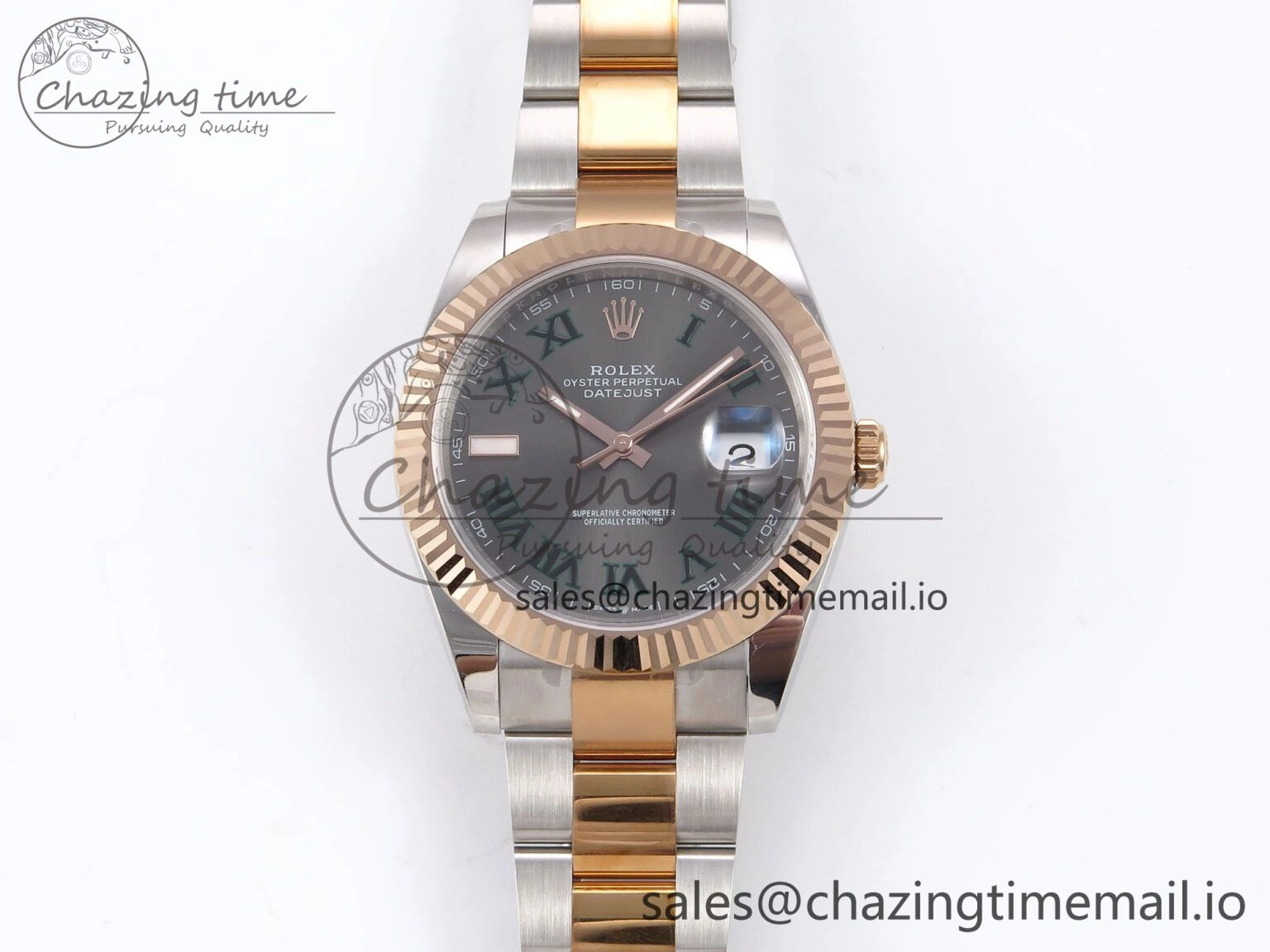 DateJust 41 126331 EWEF Best Edition Gray Dial Green Roman Marker on SS RG Oyster Bracelet A3235