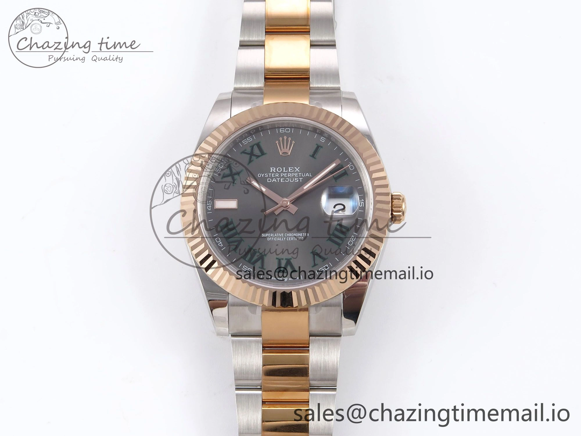 DateJust 41 126331 EWEF Best Edition Gray Dial Green Roman Marker on SS RG Oyster Bracelet A3235