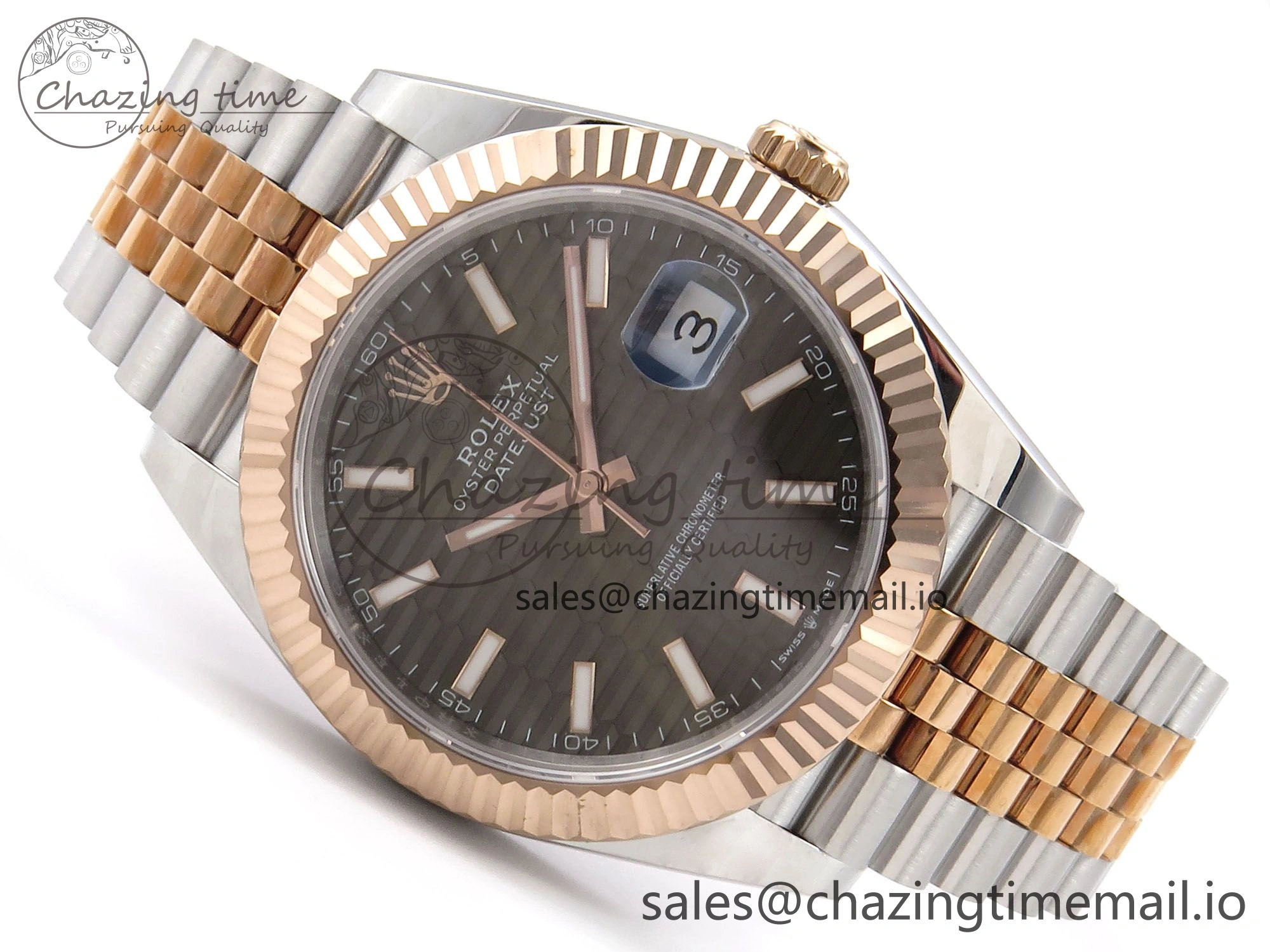 DateJust 41 126331 EWEF Best Edition Gray Textured Dial on SS RG Jubilee Bracelet A3235
