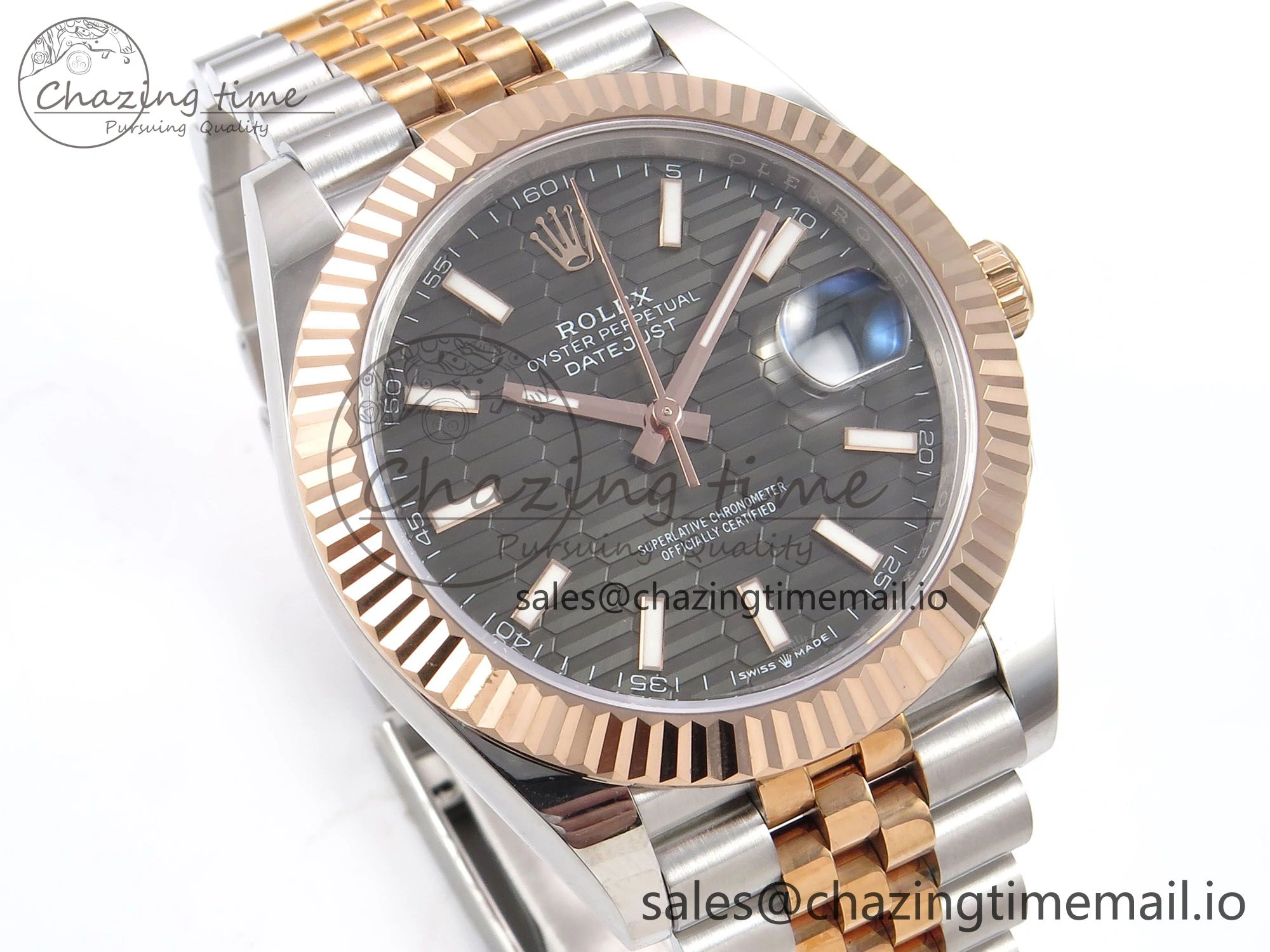 DateJust 41 126331 EWEF Best Edition Gray Textured Dial on SS RG Jubilee Bracelet A3235