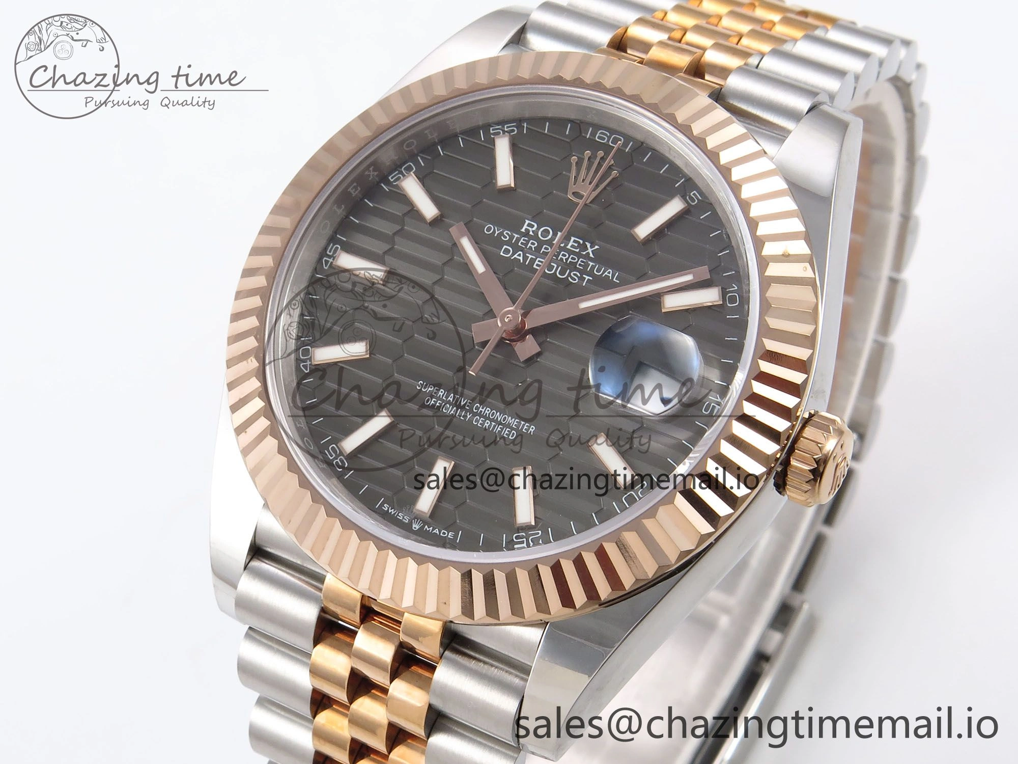 DateJust 41 126331 EWEF Best Edition Gray Textured Dial on SS RG Jubilee Bracelet A3235