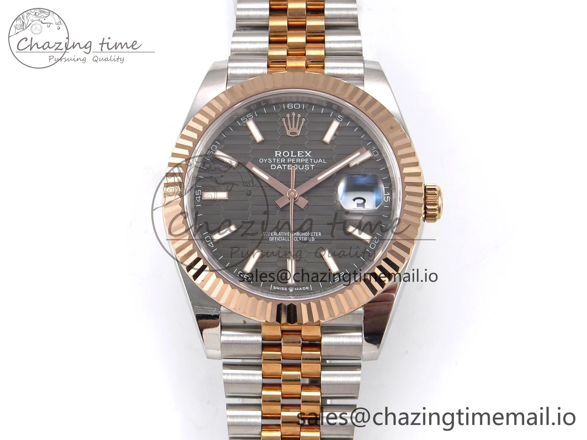 DateJust 41 126331 EWEF Best Edition Gray Textured Dial on SS RG Jubilee Bracelet A3235