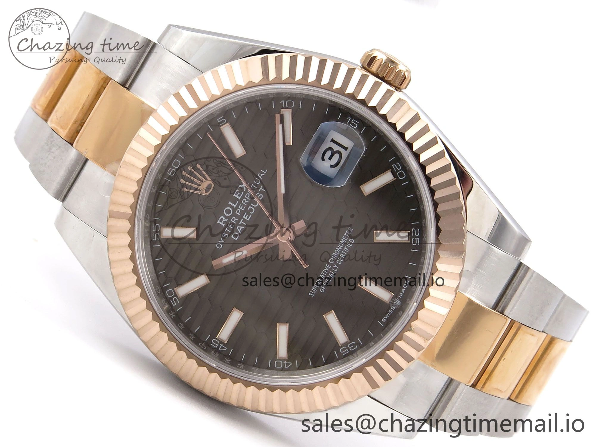DateJust 41 126331 EWEF Best Edition Gray Textured Dial on SS RG Oyster Bracelet A3235