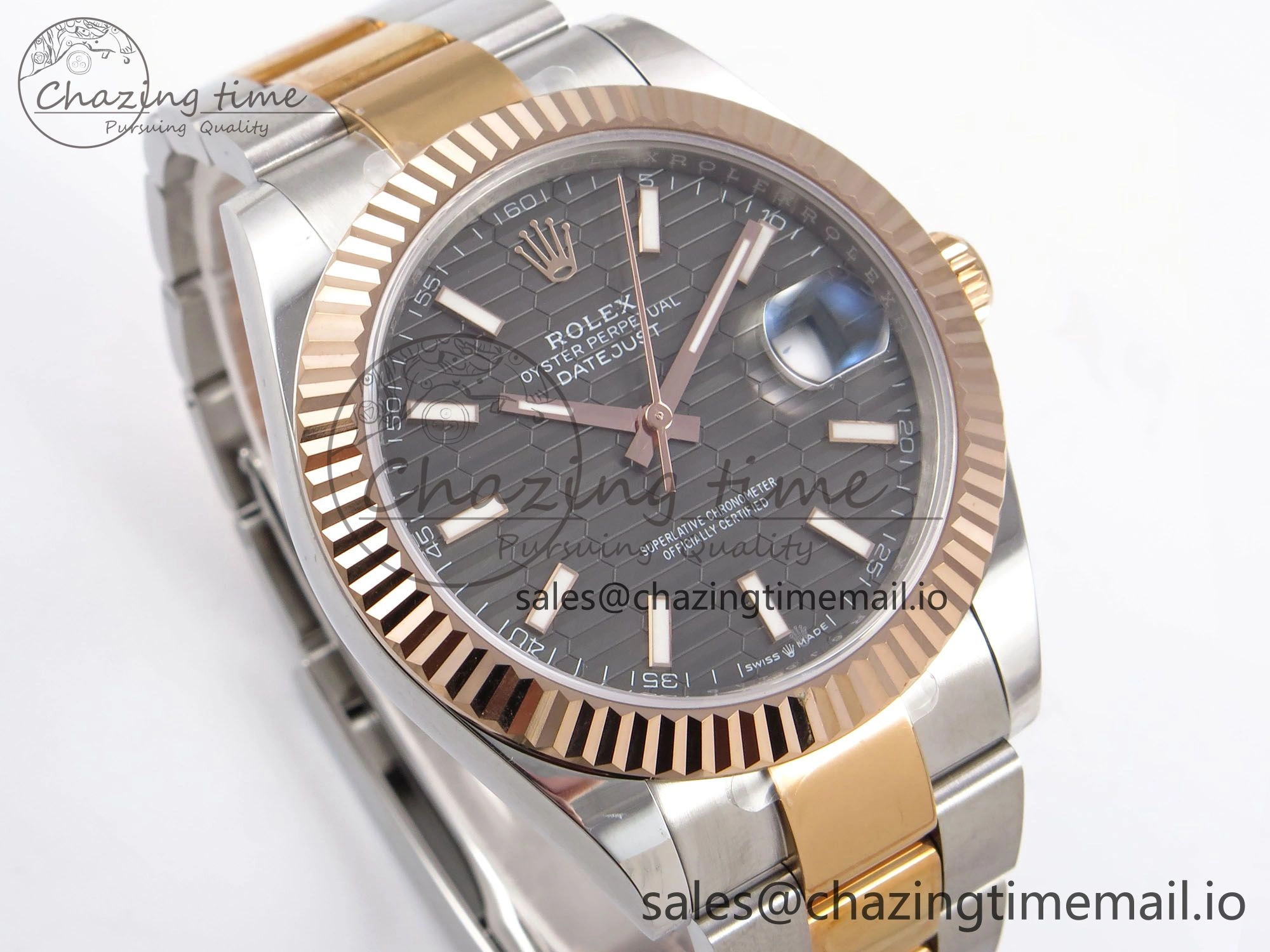 DateJust 41 126331 EWEF Best Edition Gray Textured Dial on SS RG Oyster Bracelet A3235