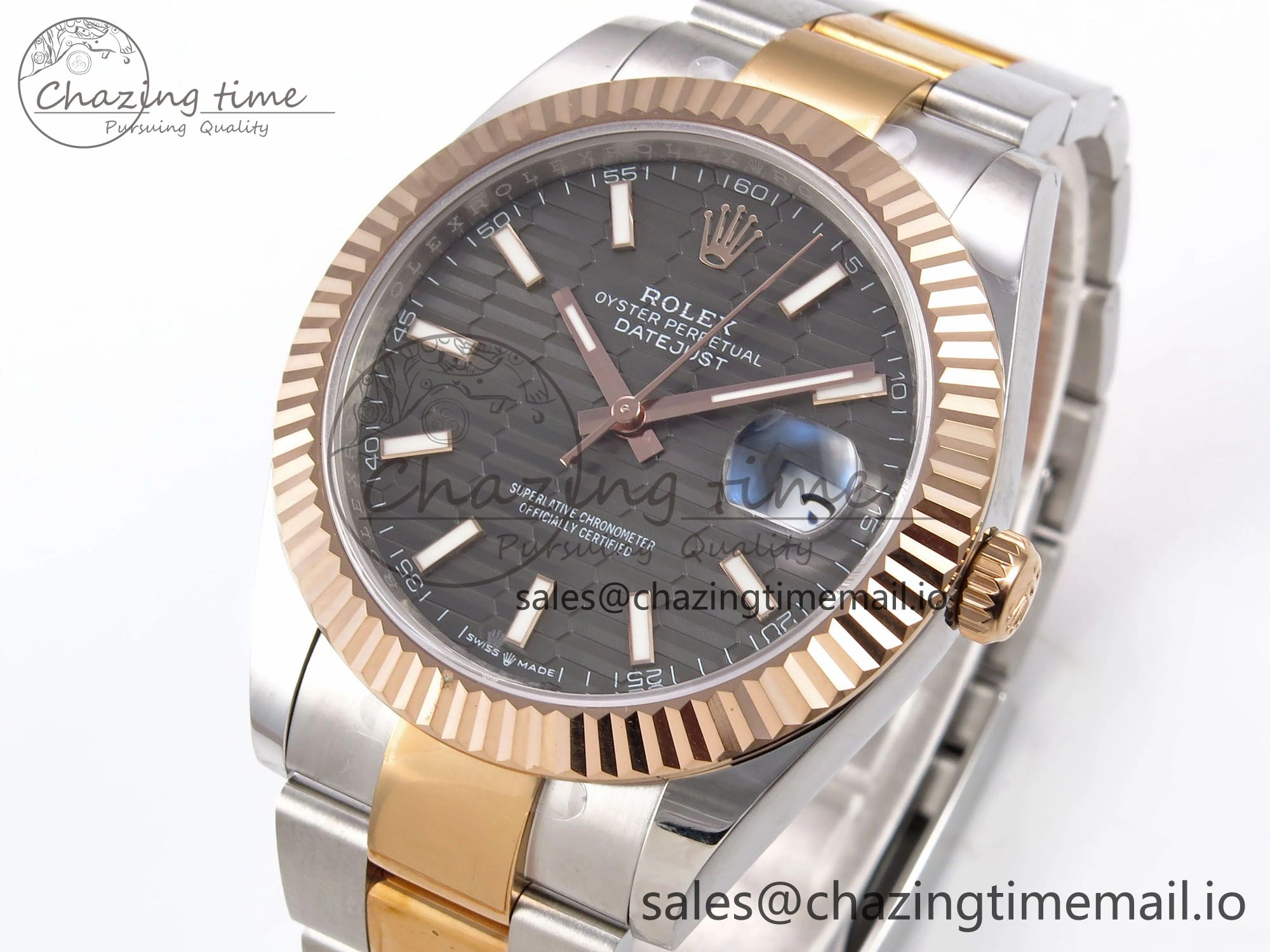 DateJust 41 126331 EWEF Best Edition Gray Textured Dial on SS RG Oyster Bracelet A3235