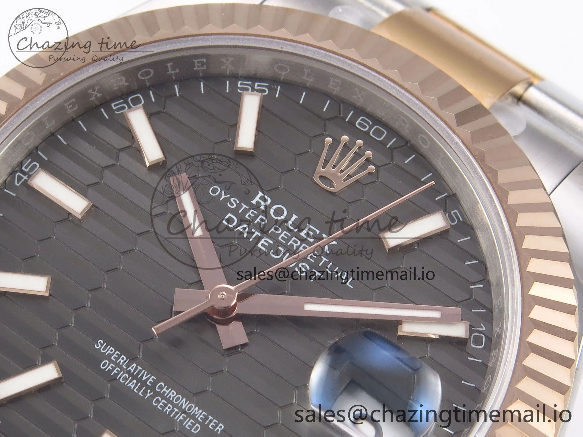 DateJust 41 126331 EWEF Best Edition Gray Textured Dial on SS RG Oyster Bracelet A3235