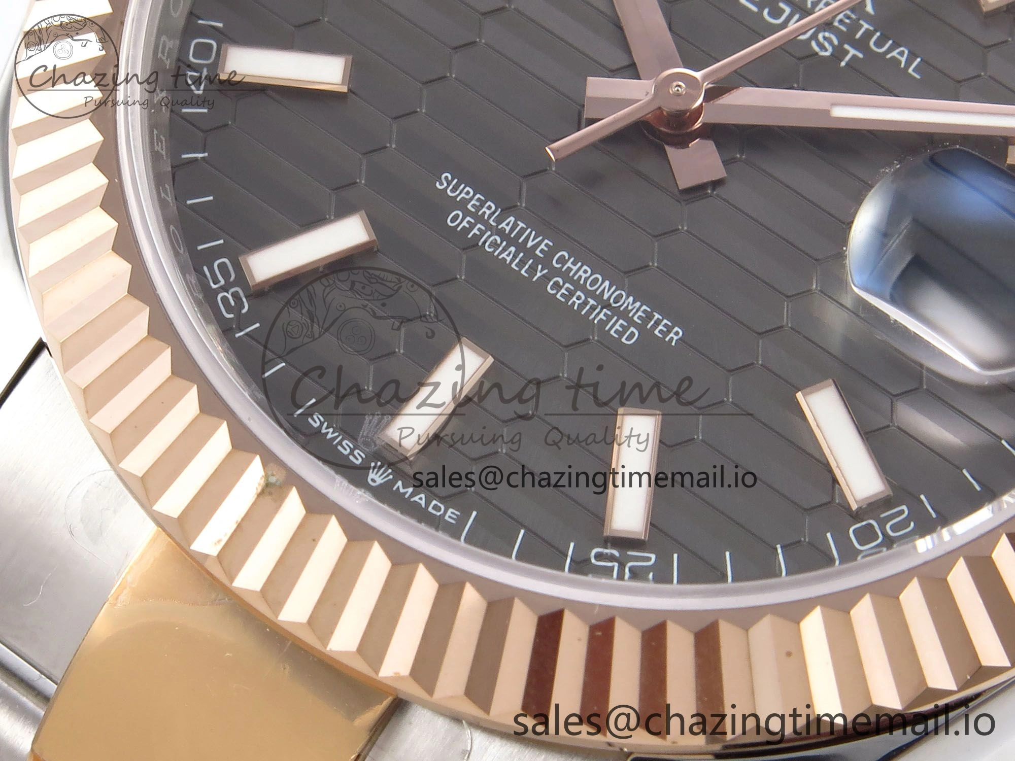 DateJust 41 126331 EWEF Best Edition Gray Textured Dial on SS RG Oyster Bracelet A3235