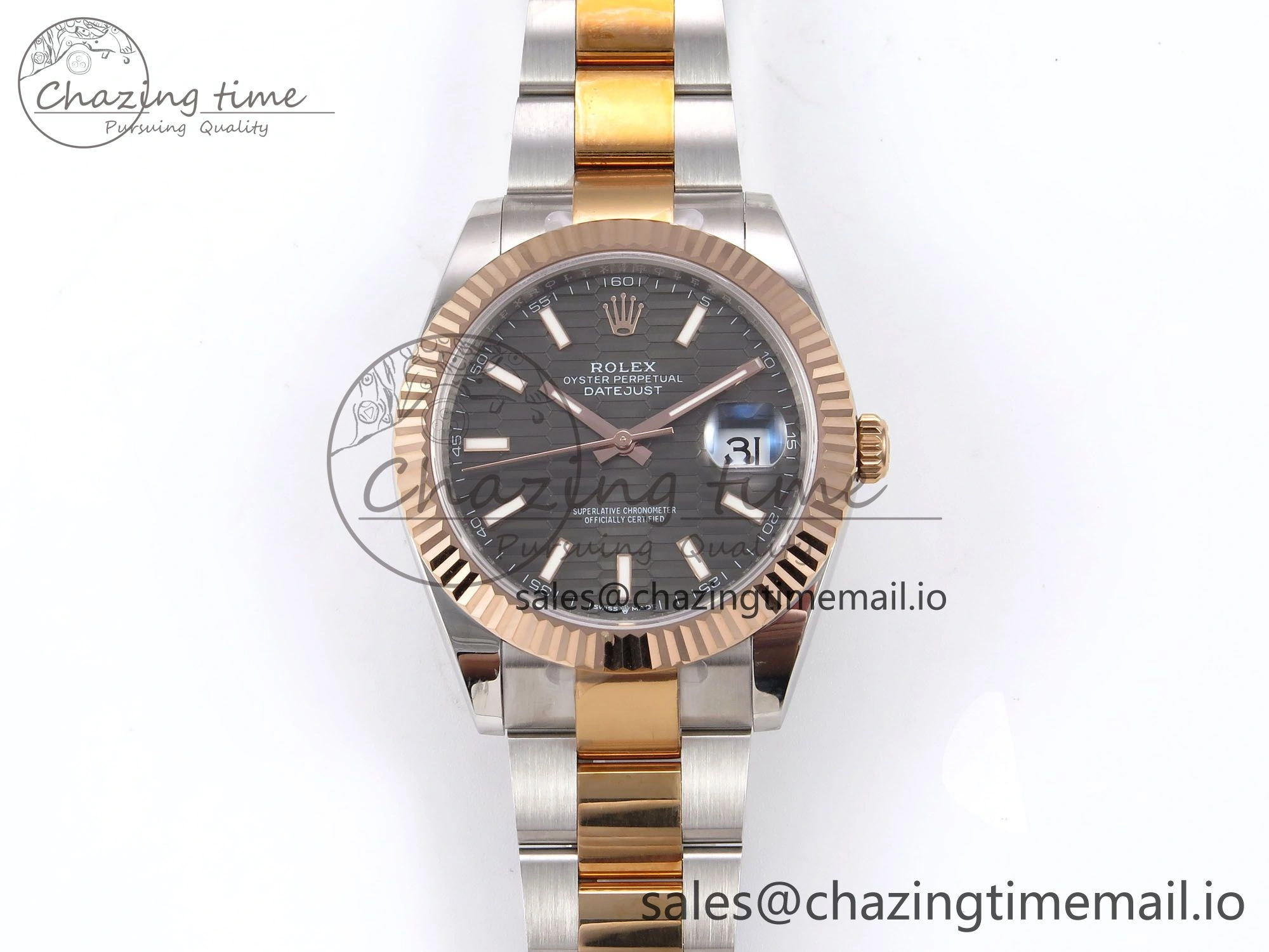 DateJust 41 126331 EWEF Best Edition Gray Textured Dial on SS RG Oyster Bracelet A3235