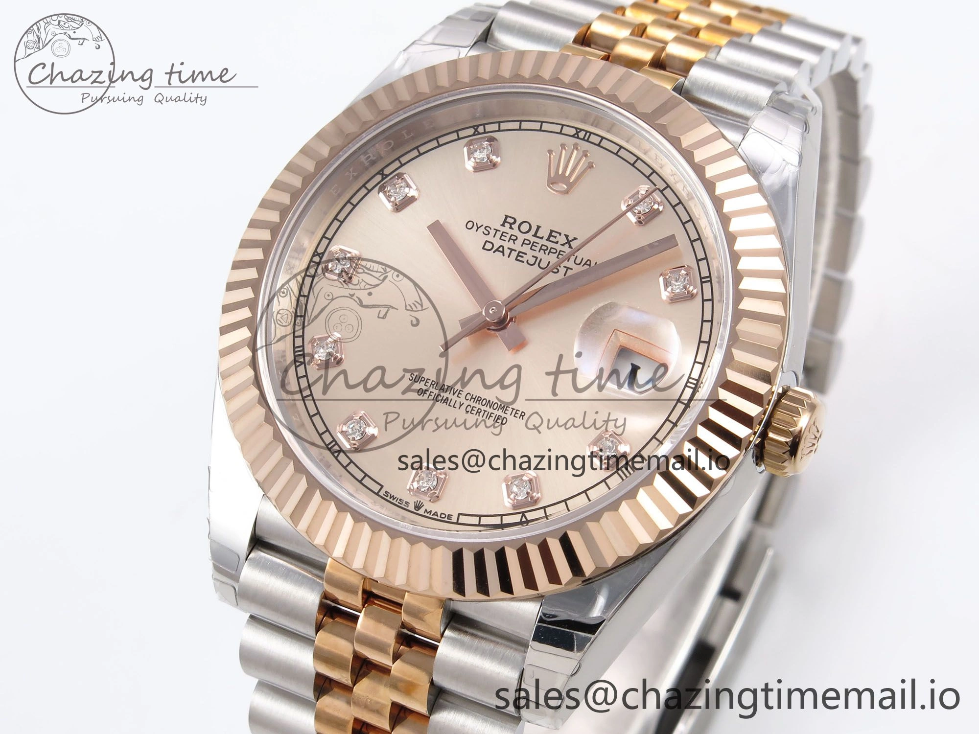 DateJust 41 126331 EWEF Best Edition RG Diamonds Dial on SS RG Jubilee Bracelet A3235