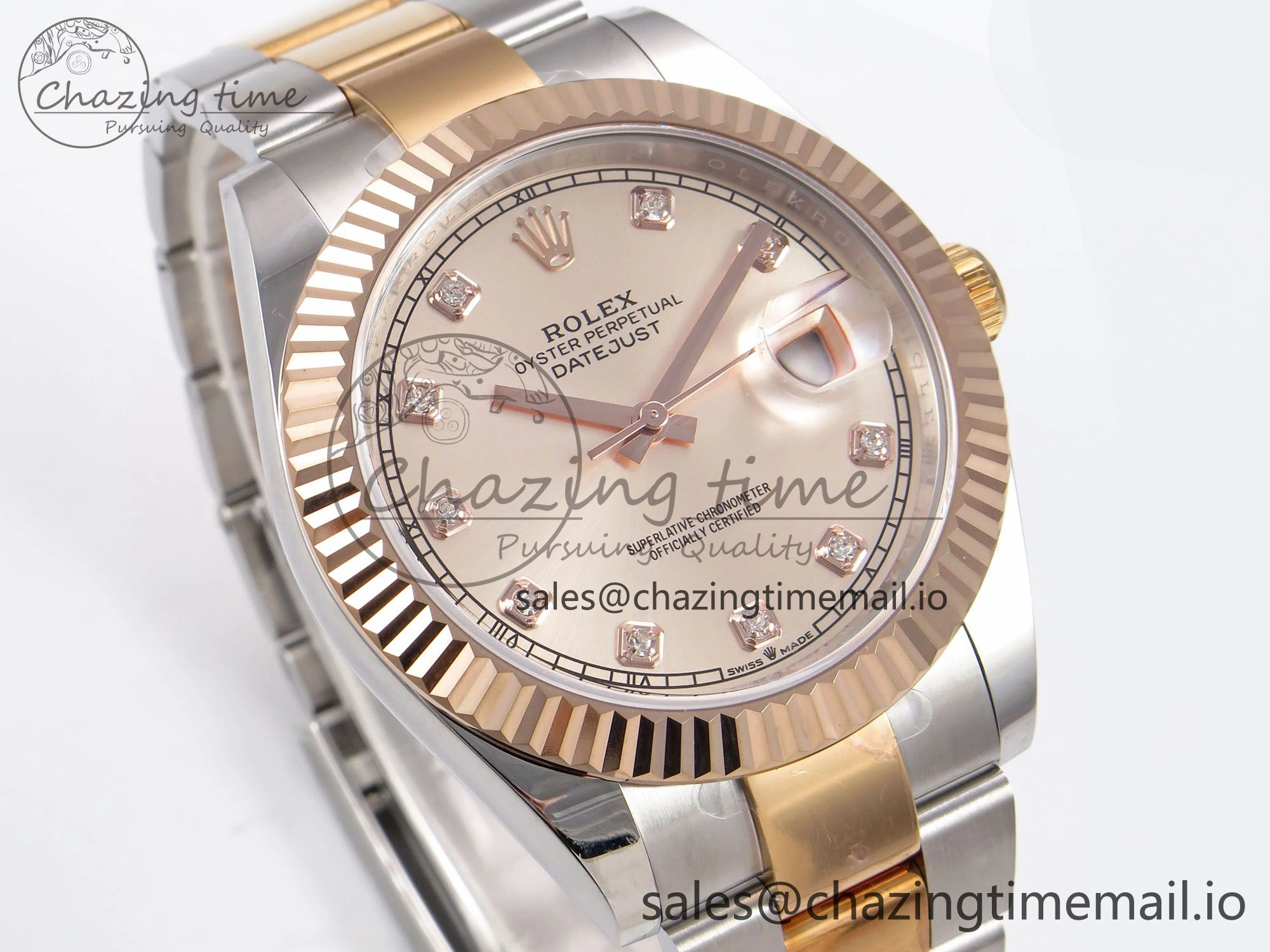 DateJust 41 126331 EWEF Best Edition RG Diamonds Dial on SS RG Oyster Bracelet A3235