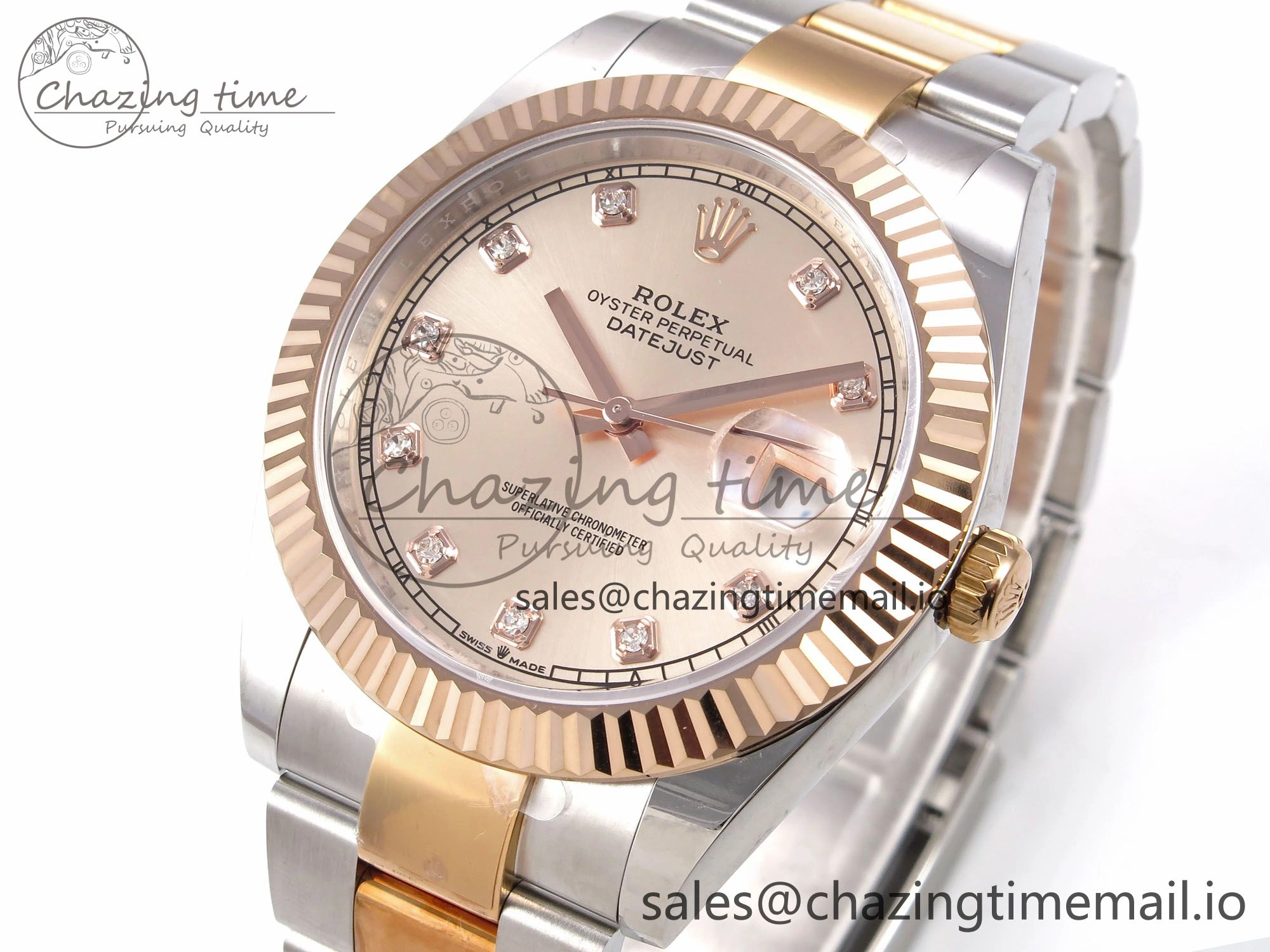 DateJust 41 126331 EWEF Best Edition RG Diamonds Dial on SS RG Oyster Bracelet A3235