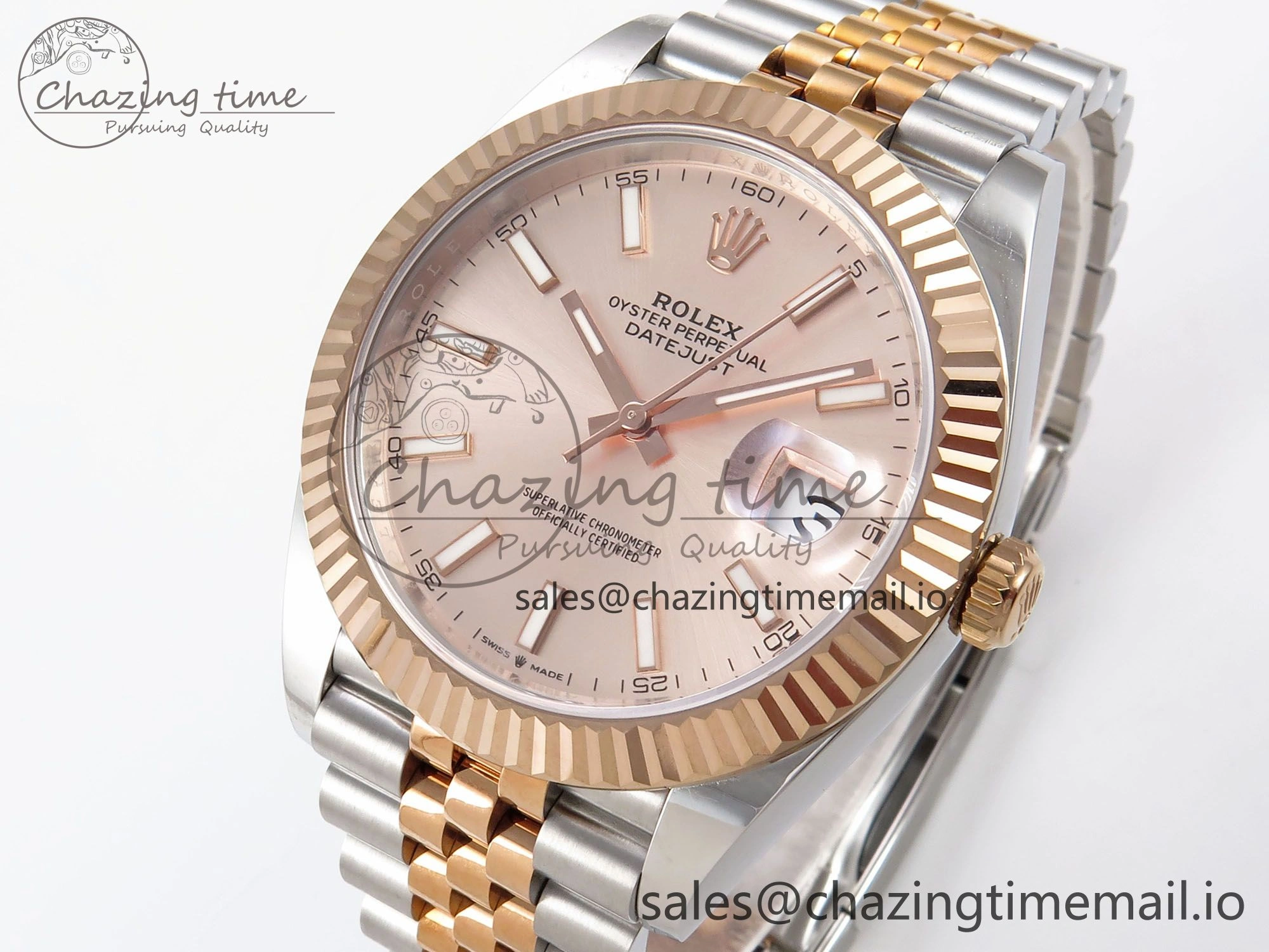 DateJust 41 126331 EWEF Best Edition RG Stick Dial on SS RG Jubilee Bracelet A3235