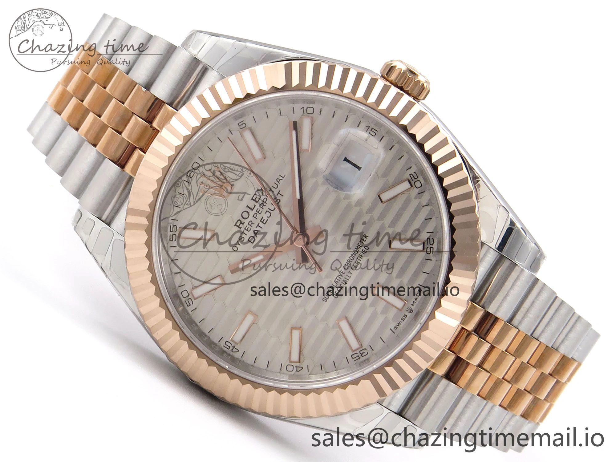 DateJust 41 126331 EWEF Best Edition Silver Textured Dial on SS RG Jubilee Bracelet A3235