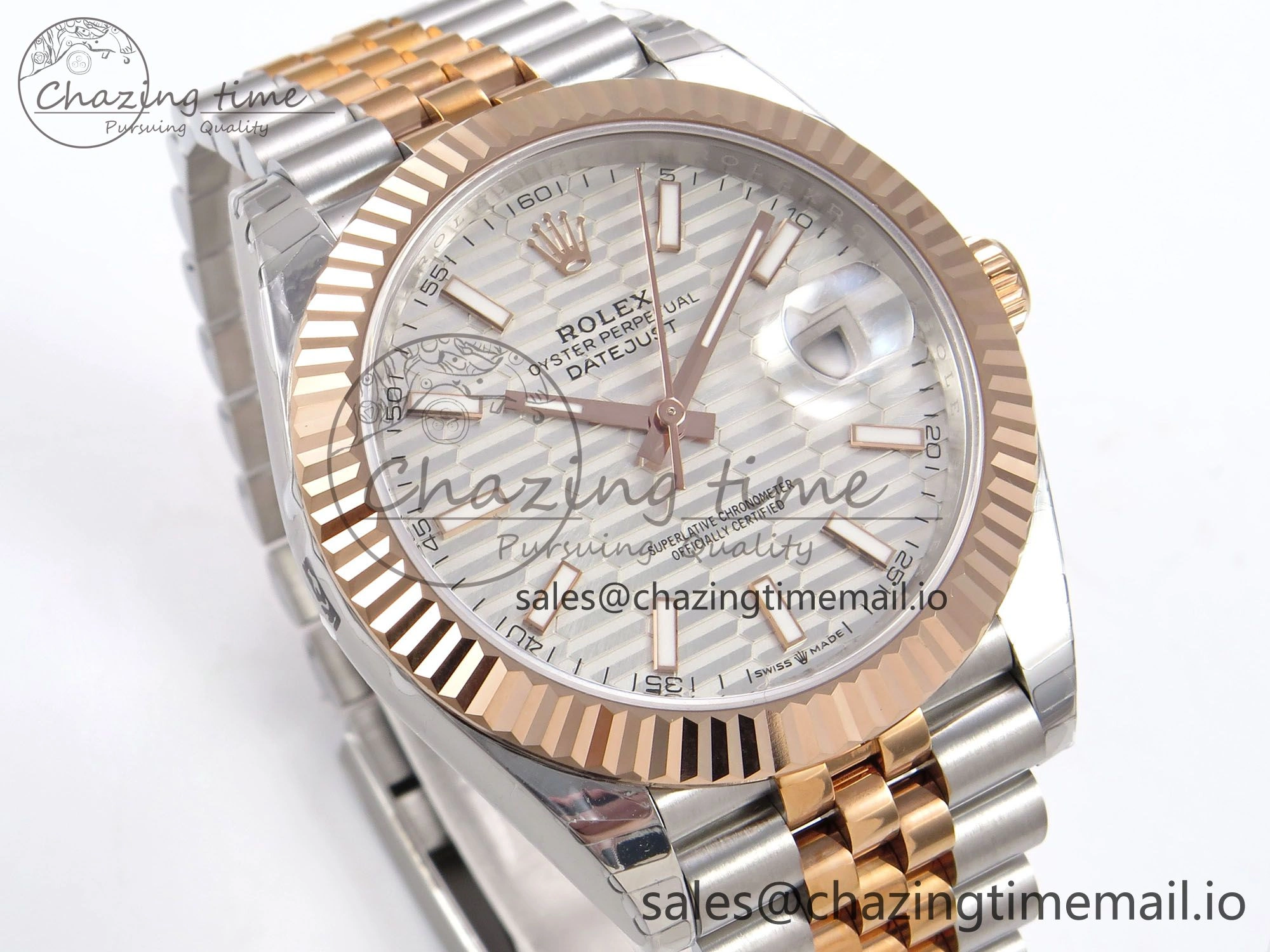 DateJust 41 126331 EWEF Best Edition Silver Textured Dial on SS RG Jubilee Bracelet A3235