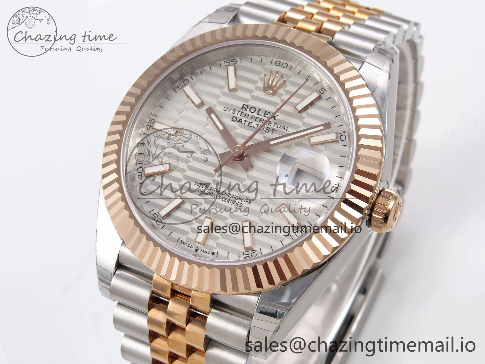 DateJust 41 126331 EWEF Best Edition Silver Textured Dial on SS RG Jubilee Bracelet A3235