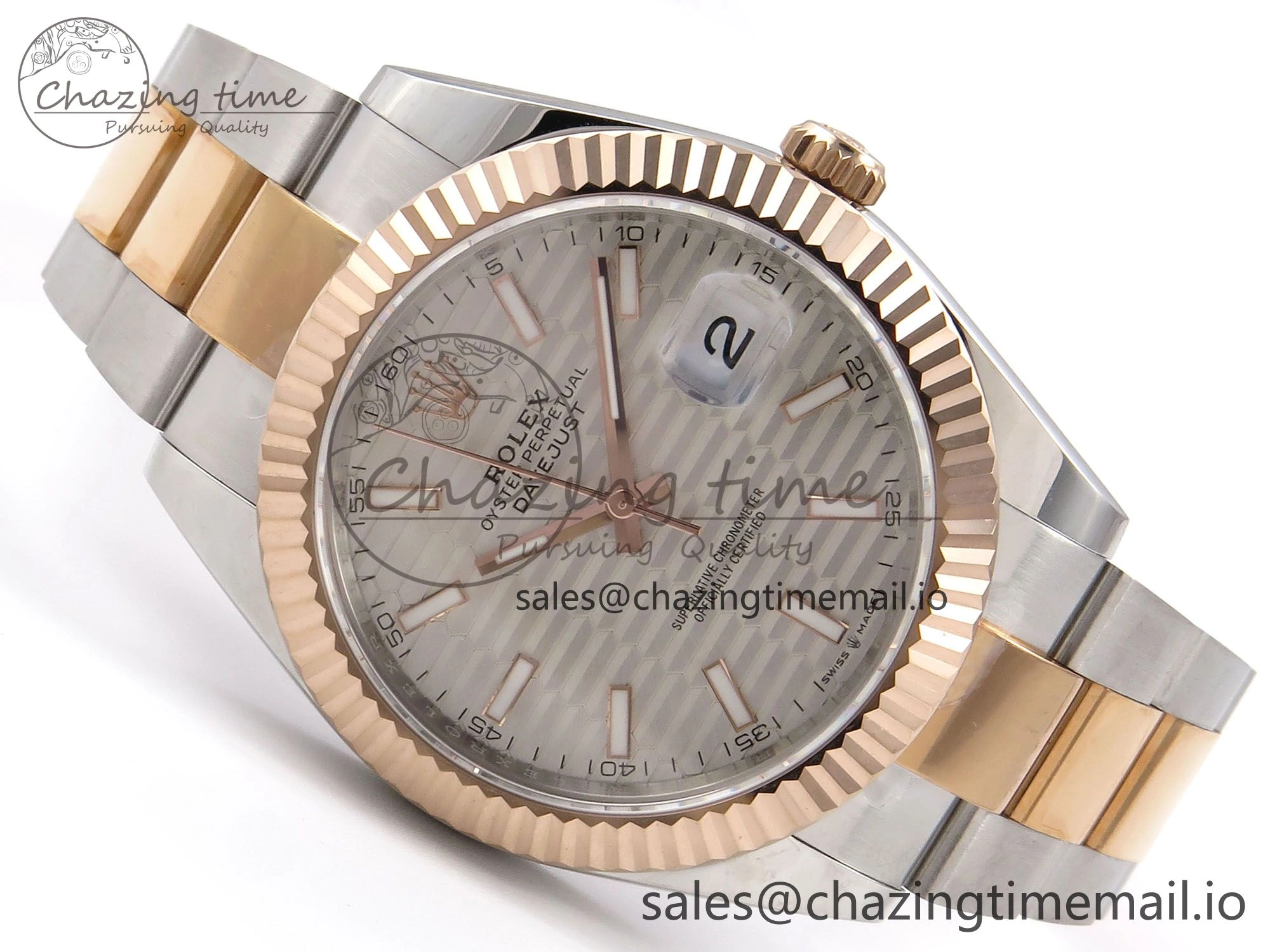 DateJust 41 126331 EWEF Best Edition Silver Textured Dial on SS RG Oyster Bracelet A3235